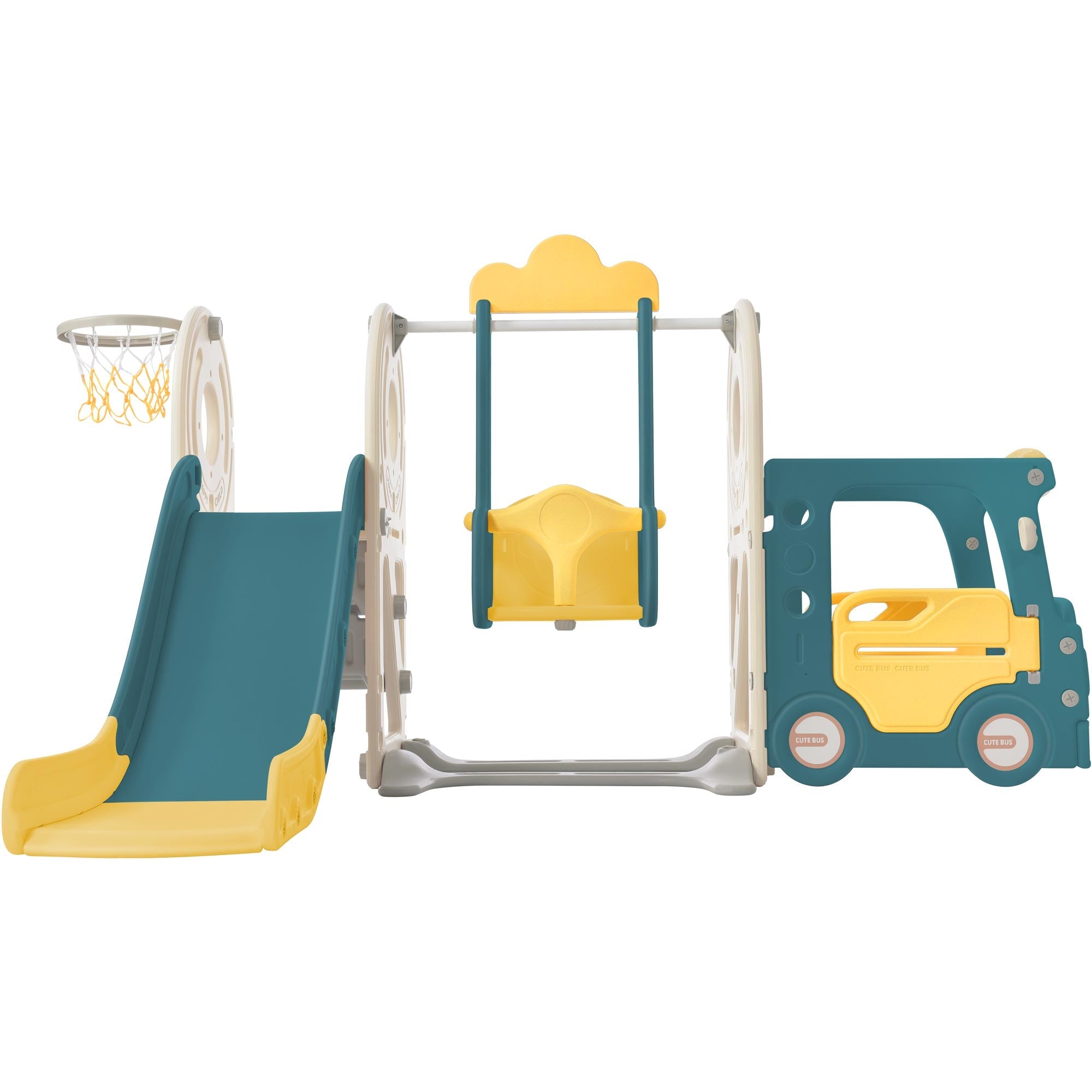 Logidon 5-in-1 kinderspeelset Groene Bus Schommel Glijbaan Laddermand