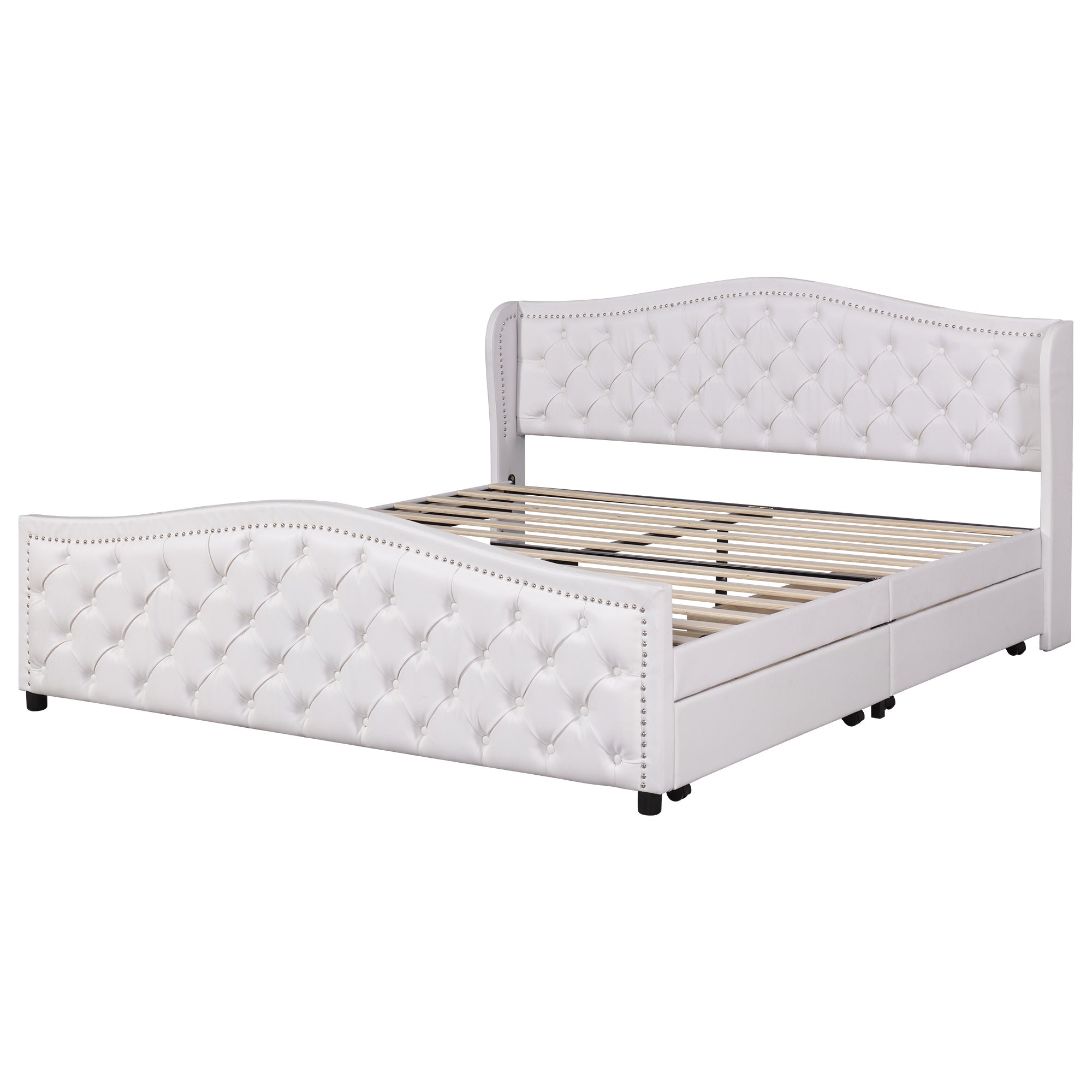 Logidon gestoffeerd bed 180x200 wit kunstleer met 2 lades