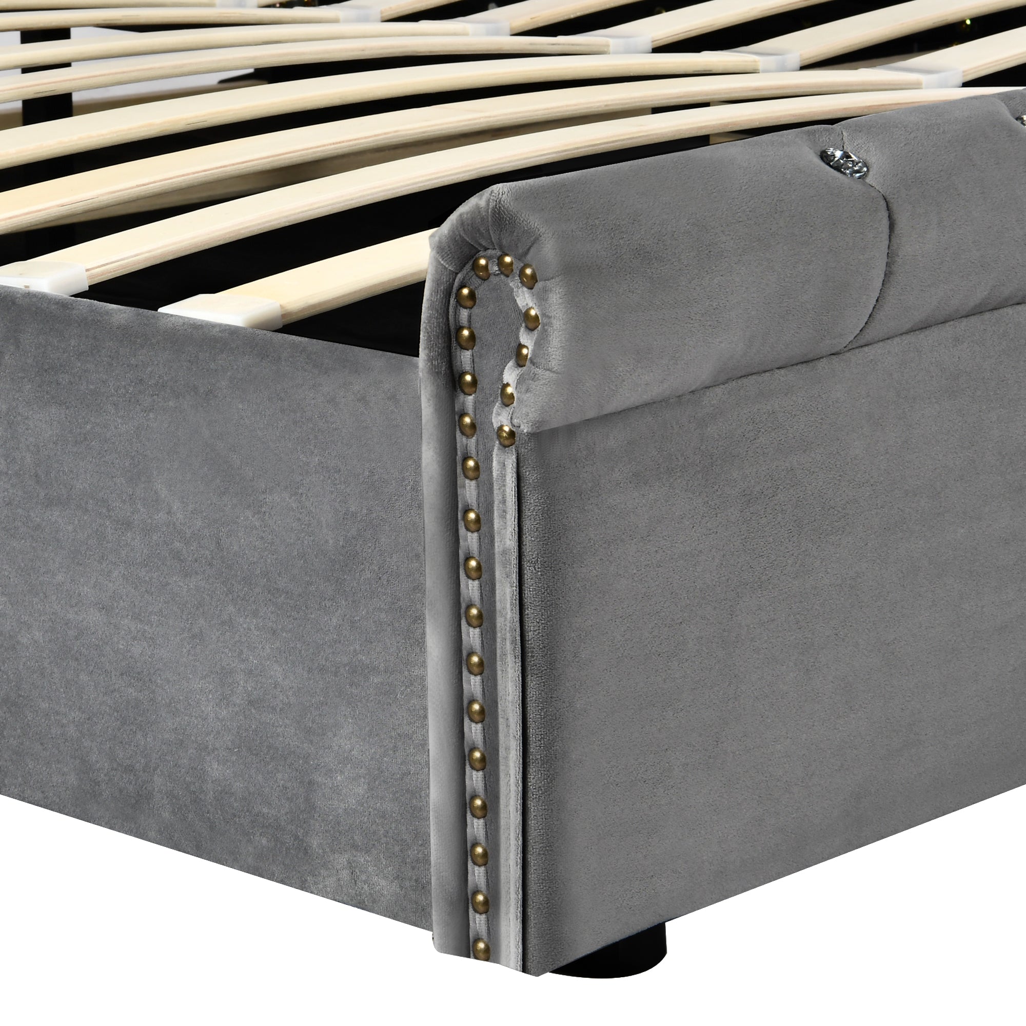Logidon upholstered bed 160x200 gray velvet with height-adjustable headboard