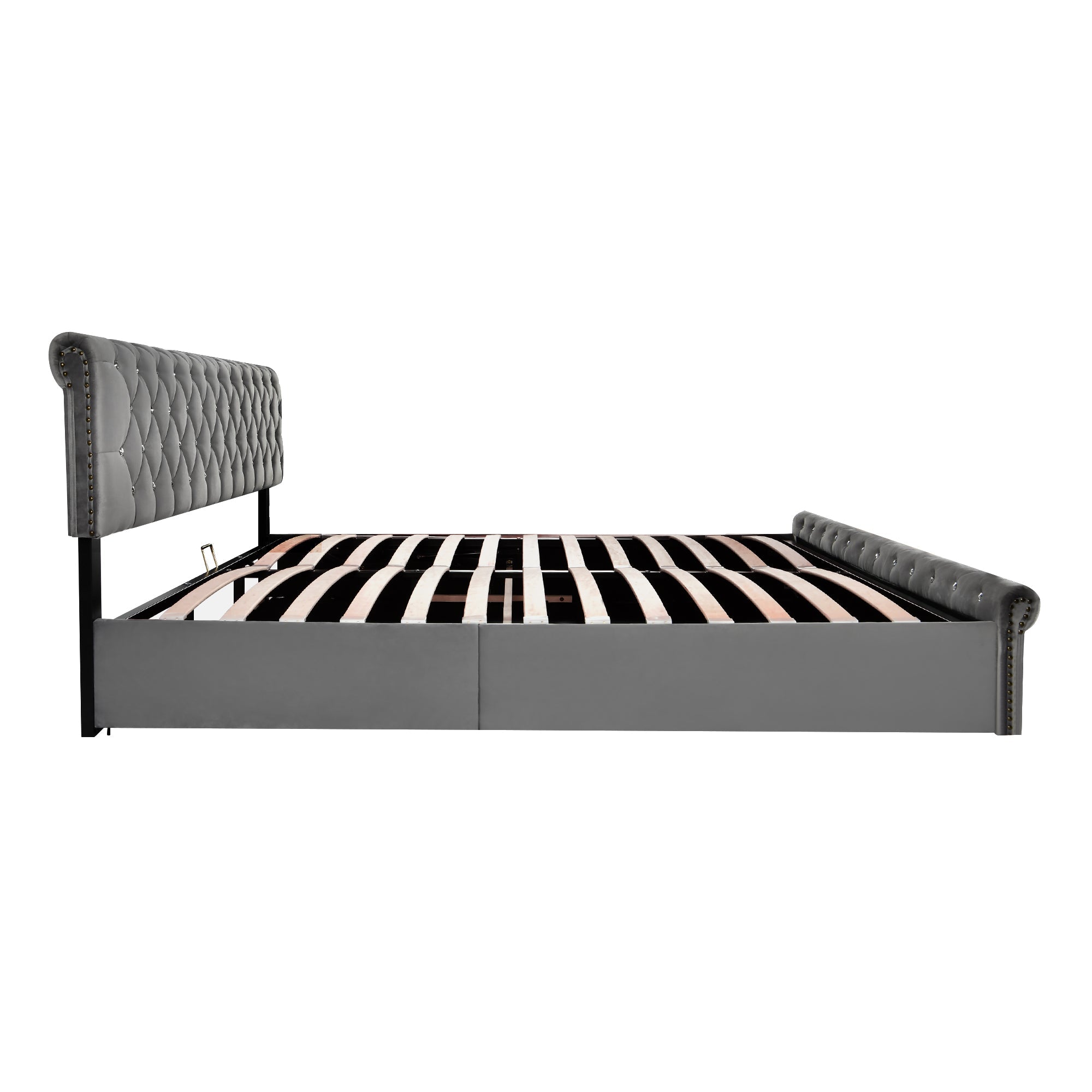 Logidon upholstered bed 160x200 gray velvet with height-adjustable headboard