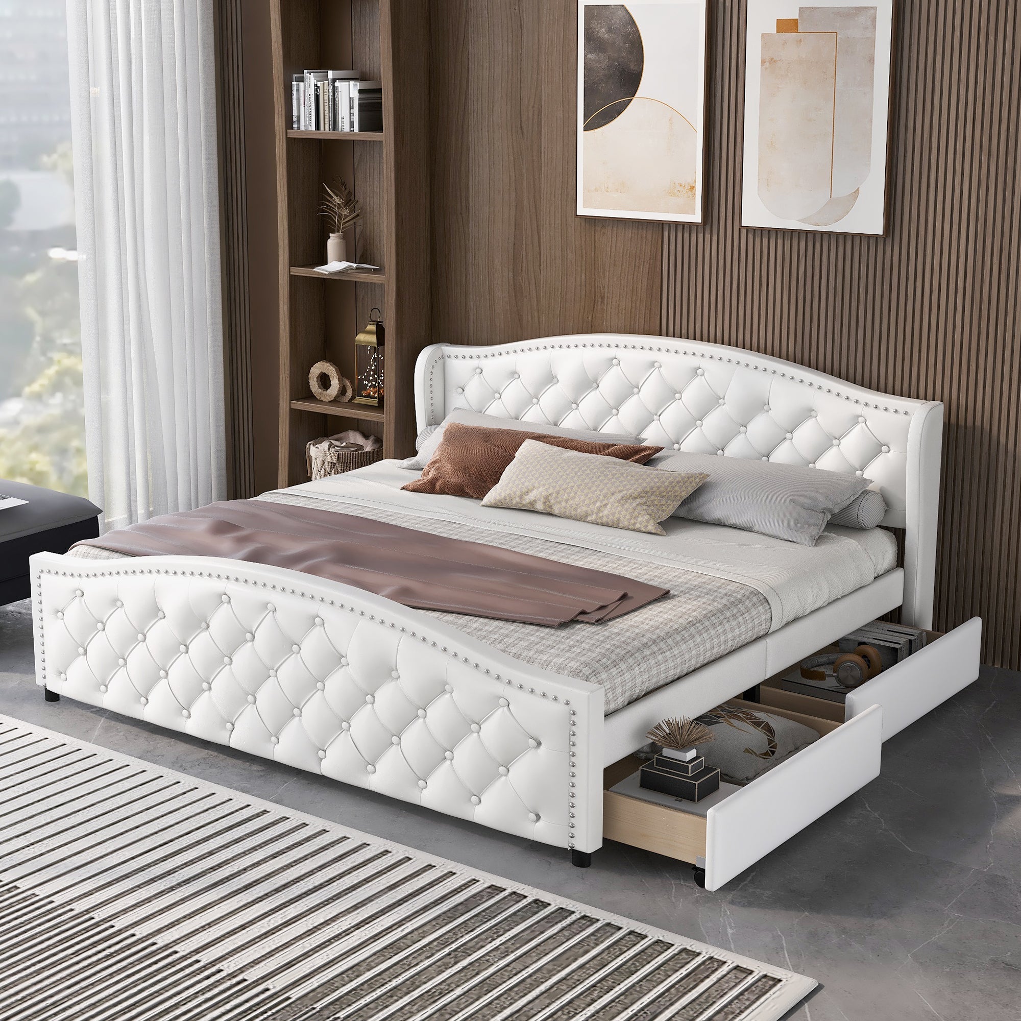 Logidon gestoffeerd bed 180x200 wit kunstleer met 2 lades