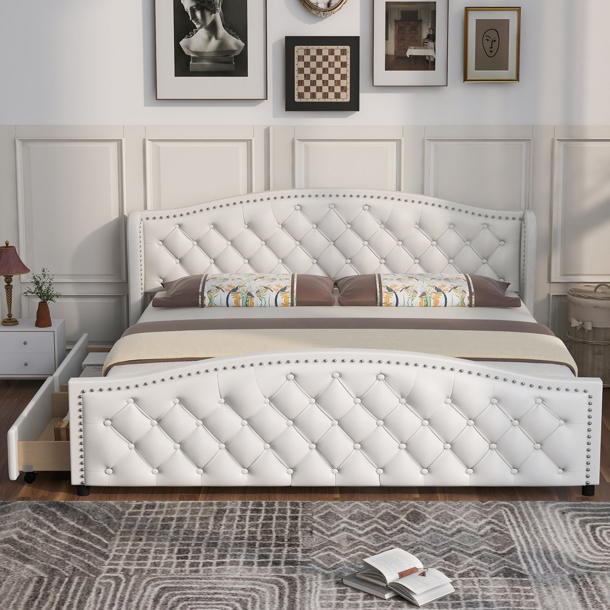 Logidon gestoffeerd bed 180x200 wit kunstleer met 2 lades