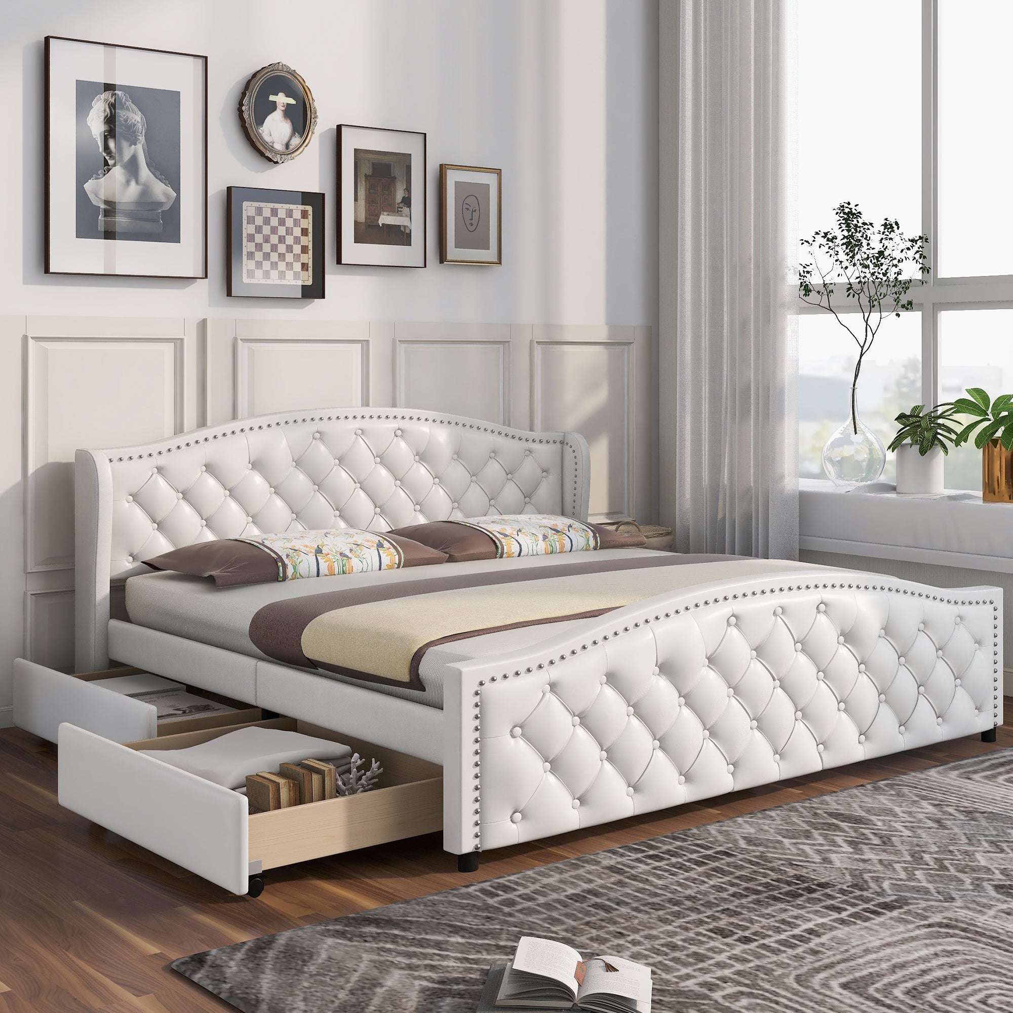 Logidon gestoffeerd bed 180x200 wit kunstleer met 2 lades