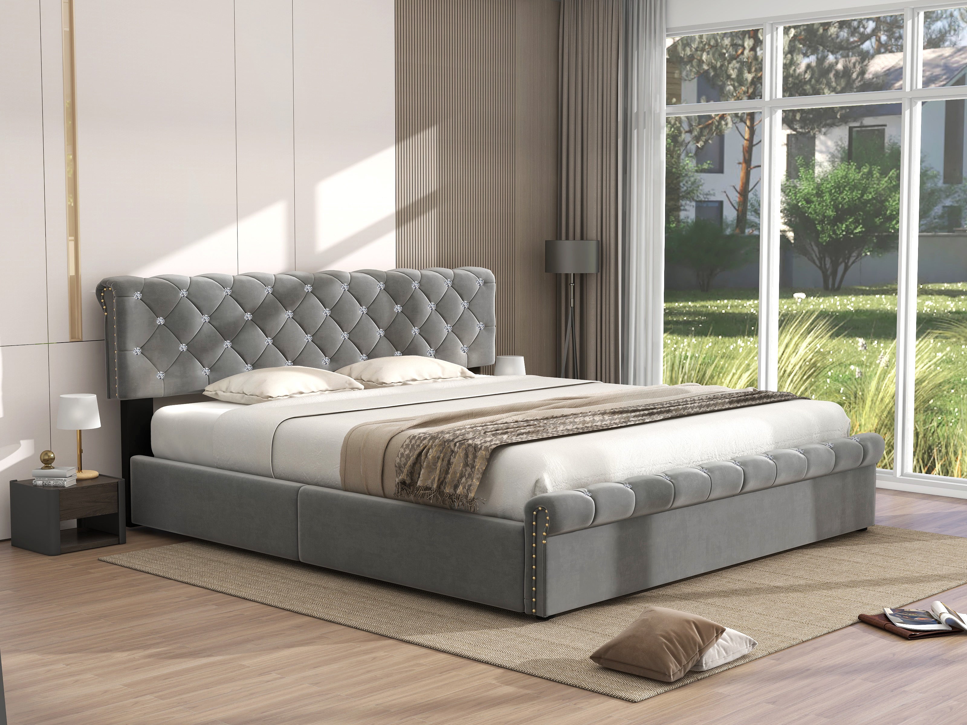 Logidon upholstered bed 180x200 adjustable headboard gray