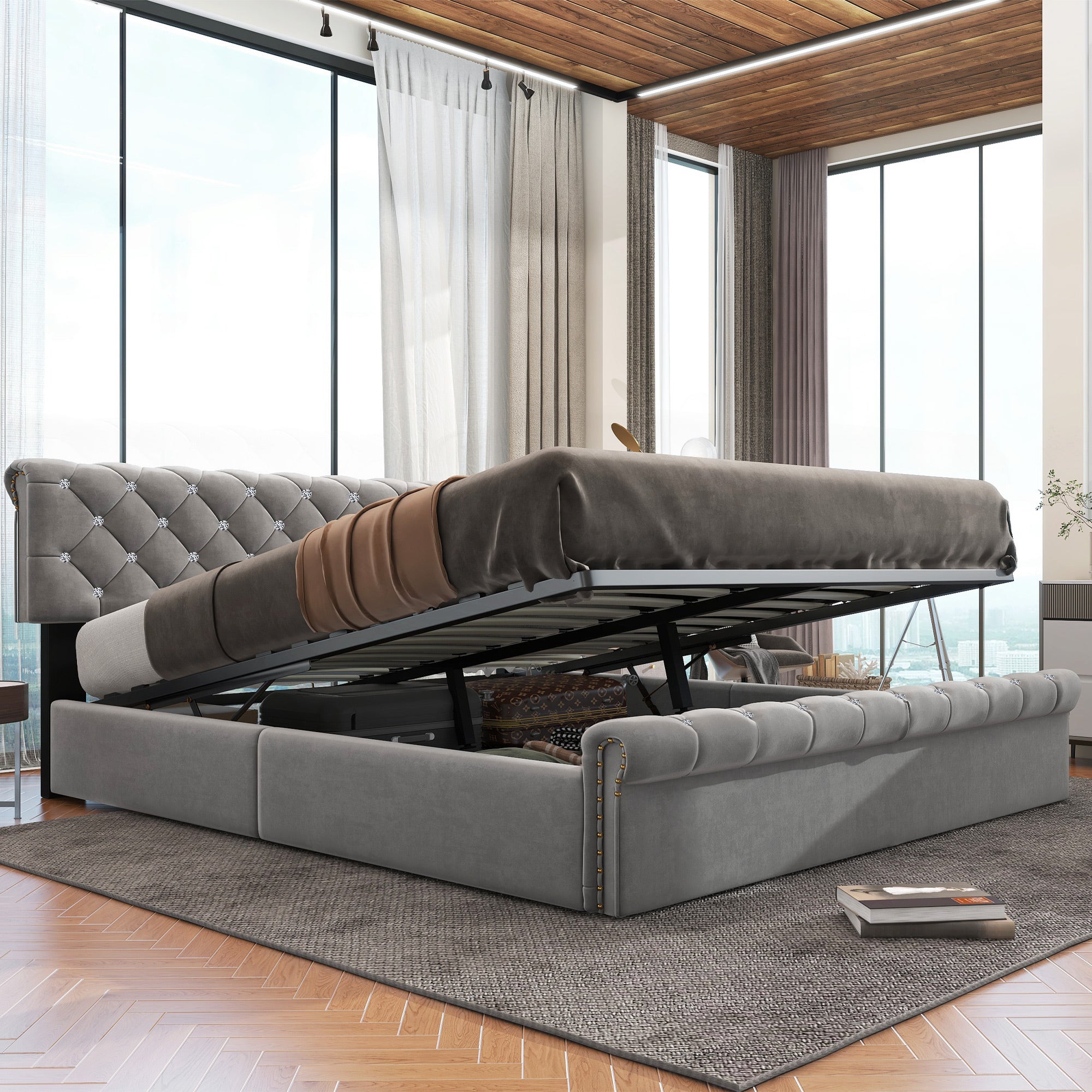 Logidon upholstered bed 180x200 adjustable headboard gray