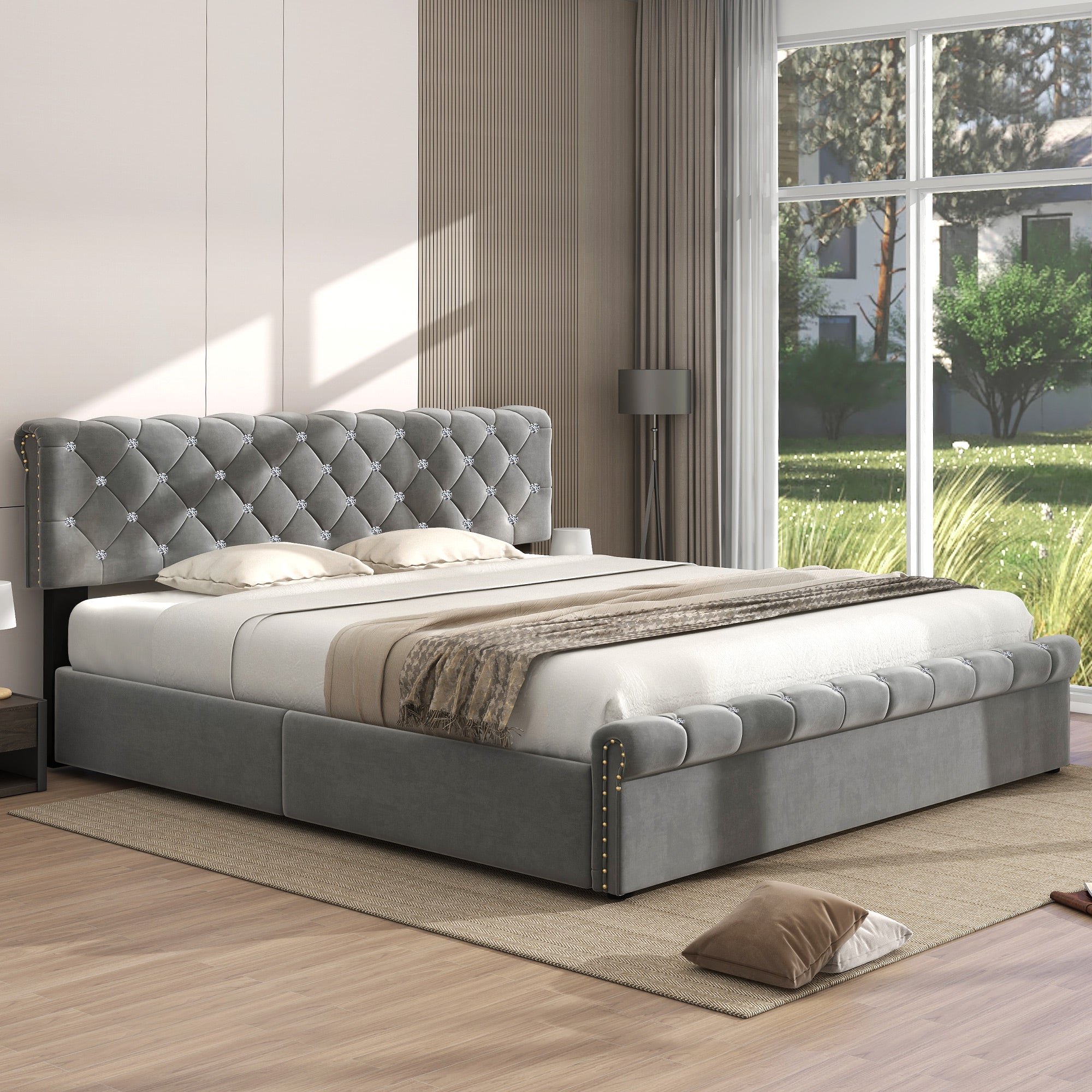 Logidon upholstered bed 180x200 adjustable headboard gray