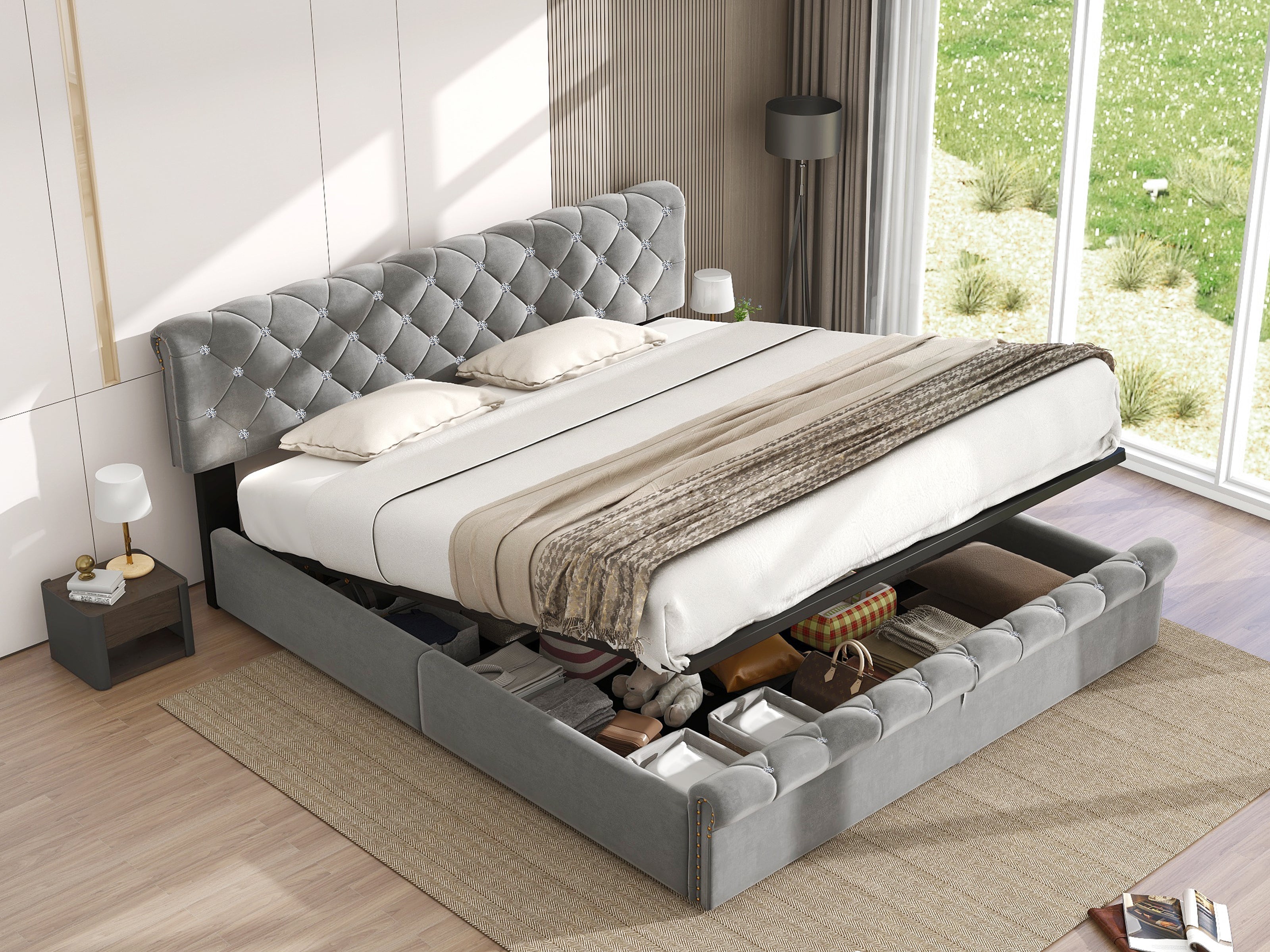 Logidon upholstered bed 180x200 adjustable headboard gray