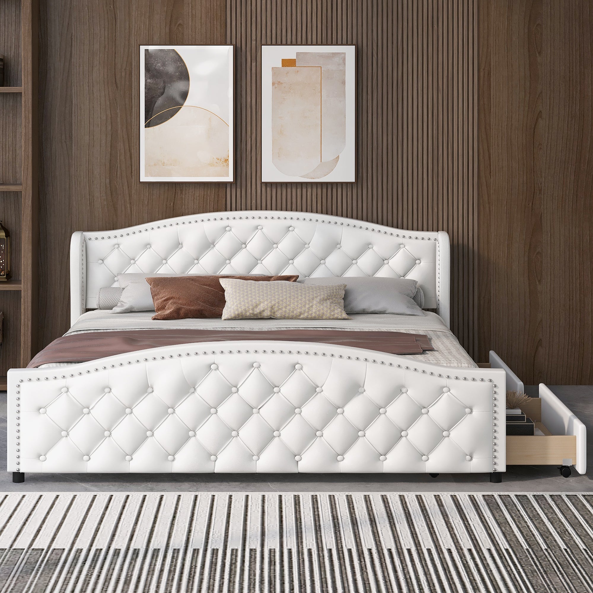 Logidon gestoffeerd bed 180x200 wit kunstleer met 2 lades