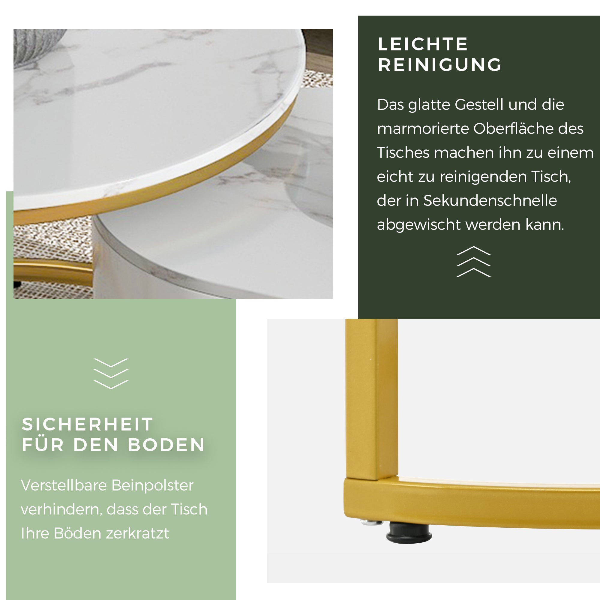 Logidon Salontafels 2-delig Metaal Goud Wit Marmeren Blad