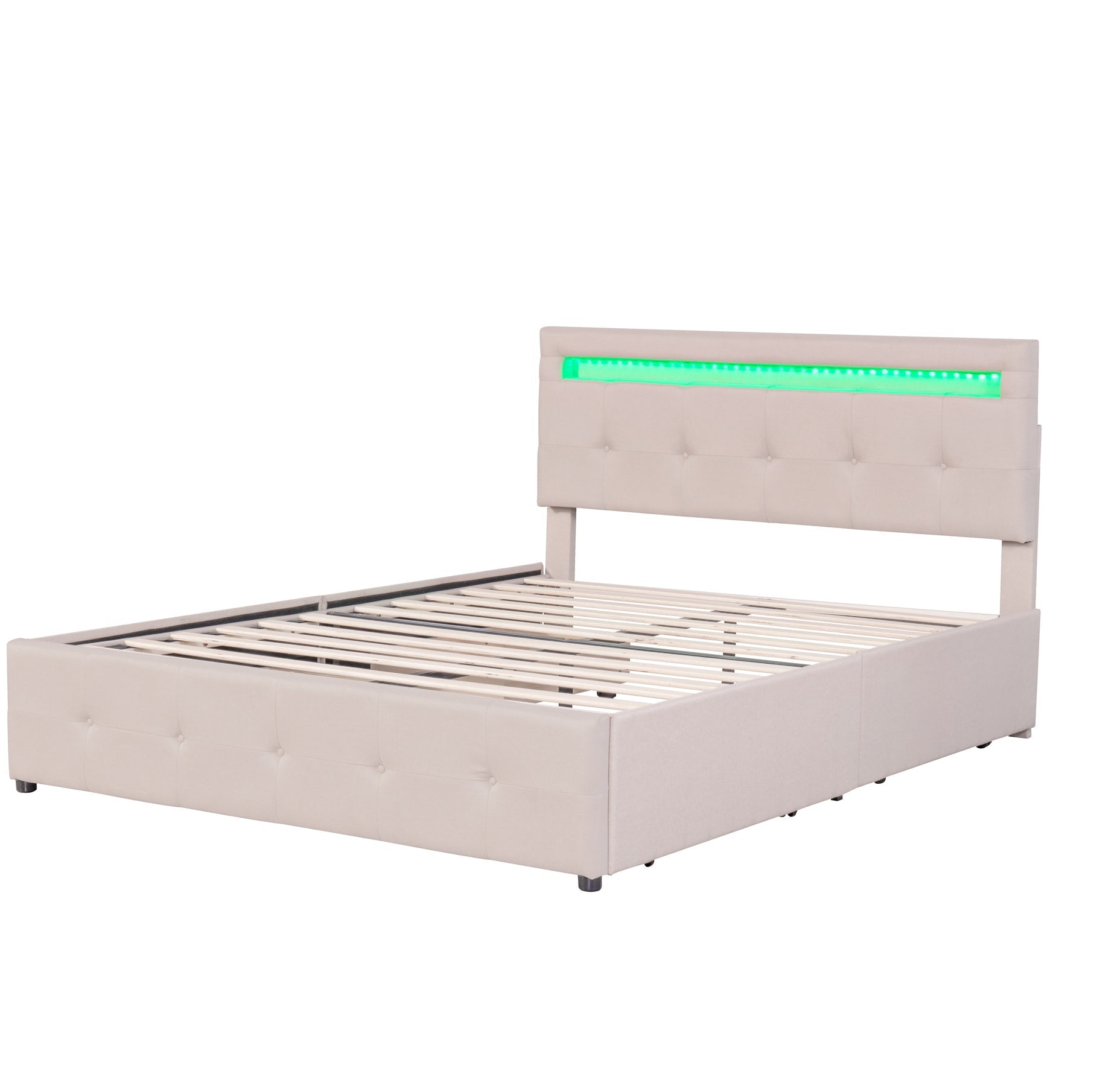 Logidon gestoffeerd bed 140x200 beige met LED bedbox en lattenbodem