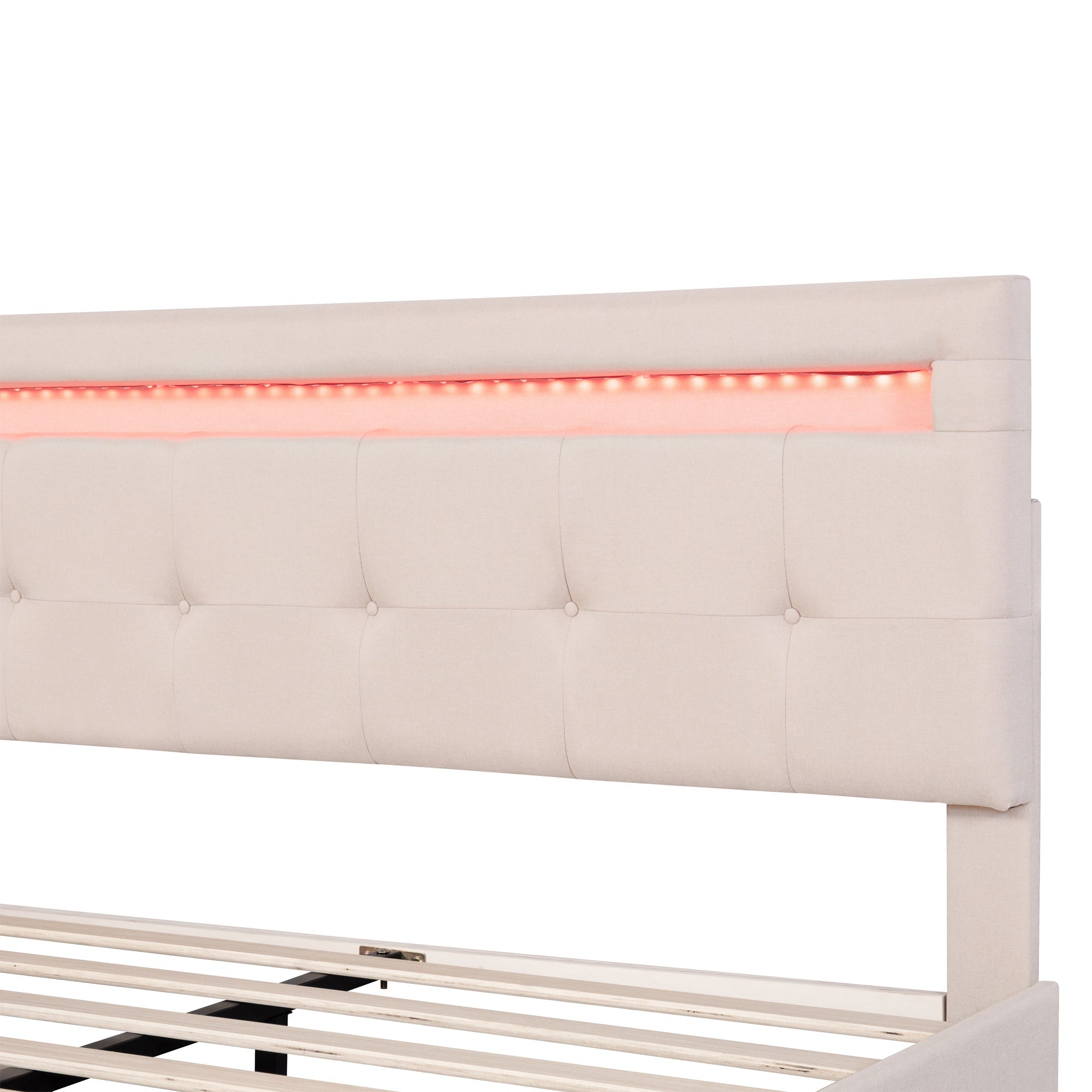 Logidon gestoffeerd bed 140x200 beige met LED bedbox en lattenbodem