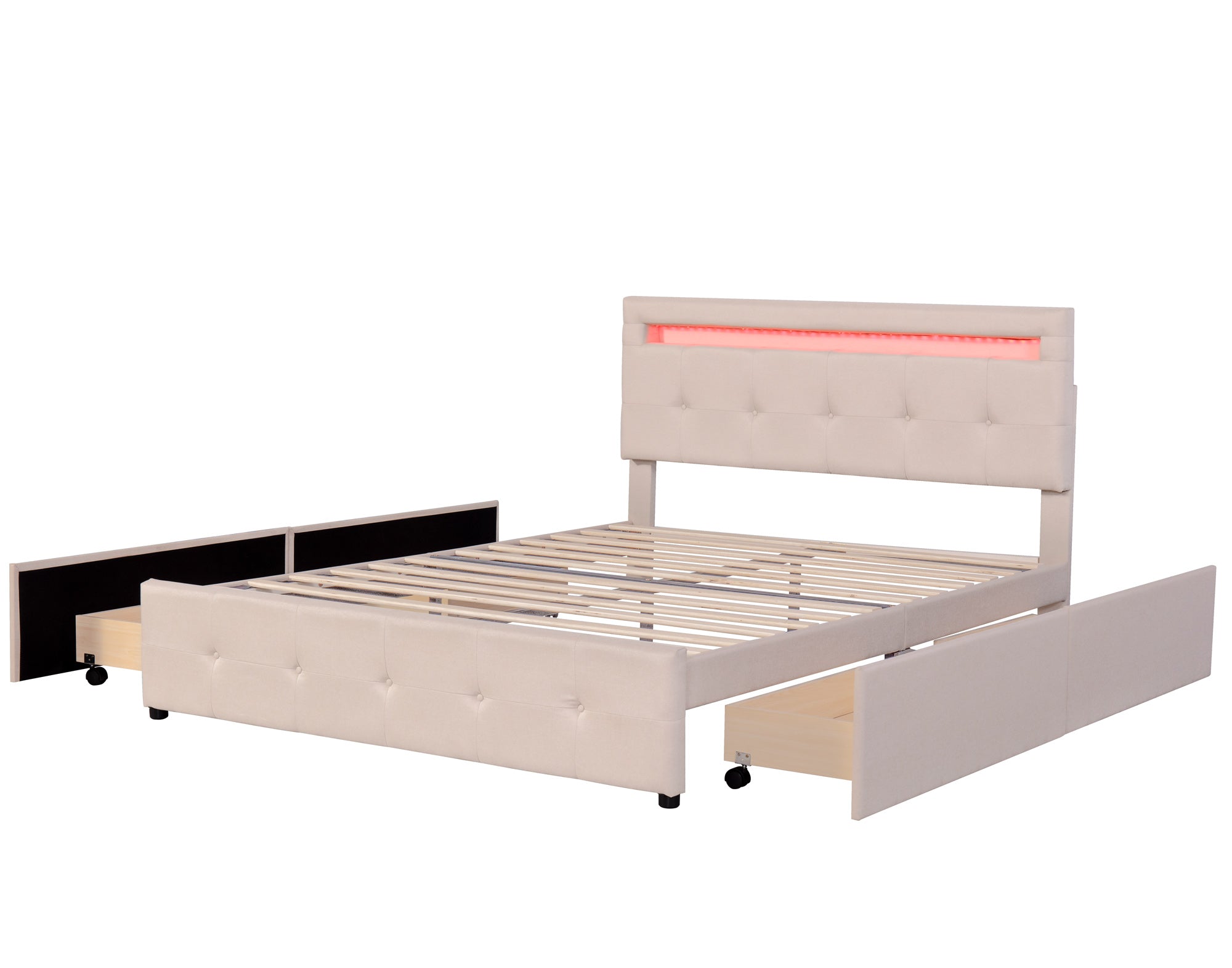Logidon gestoffeerd bed 140x200 beige met LED bedbox en lattenbodem
