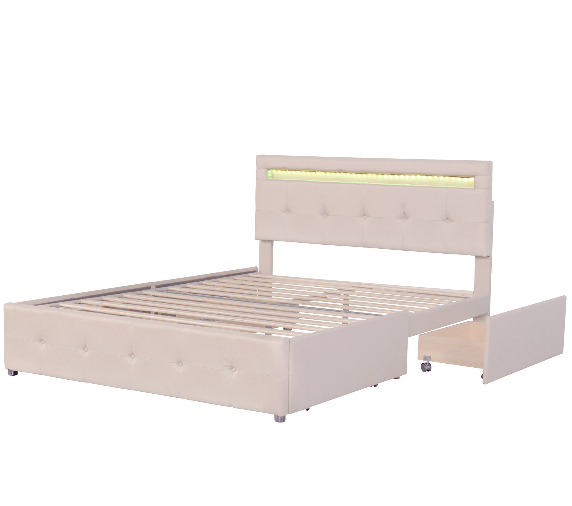 Logidon gestoffeerd bed 140x200 beige met LED bedbox en lattenbodem