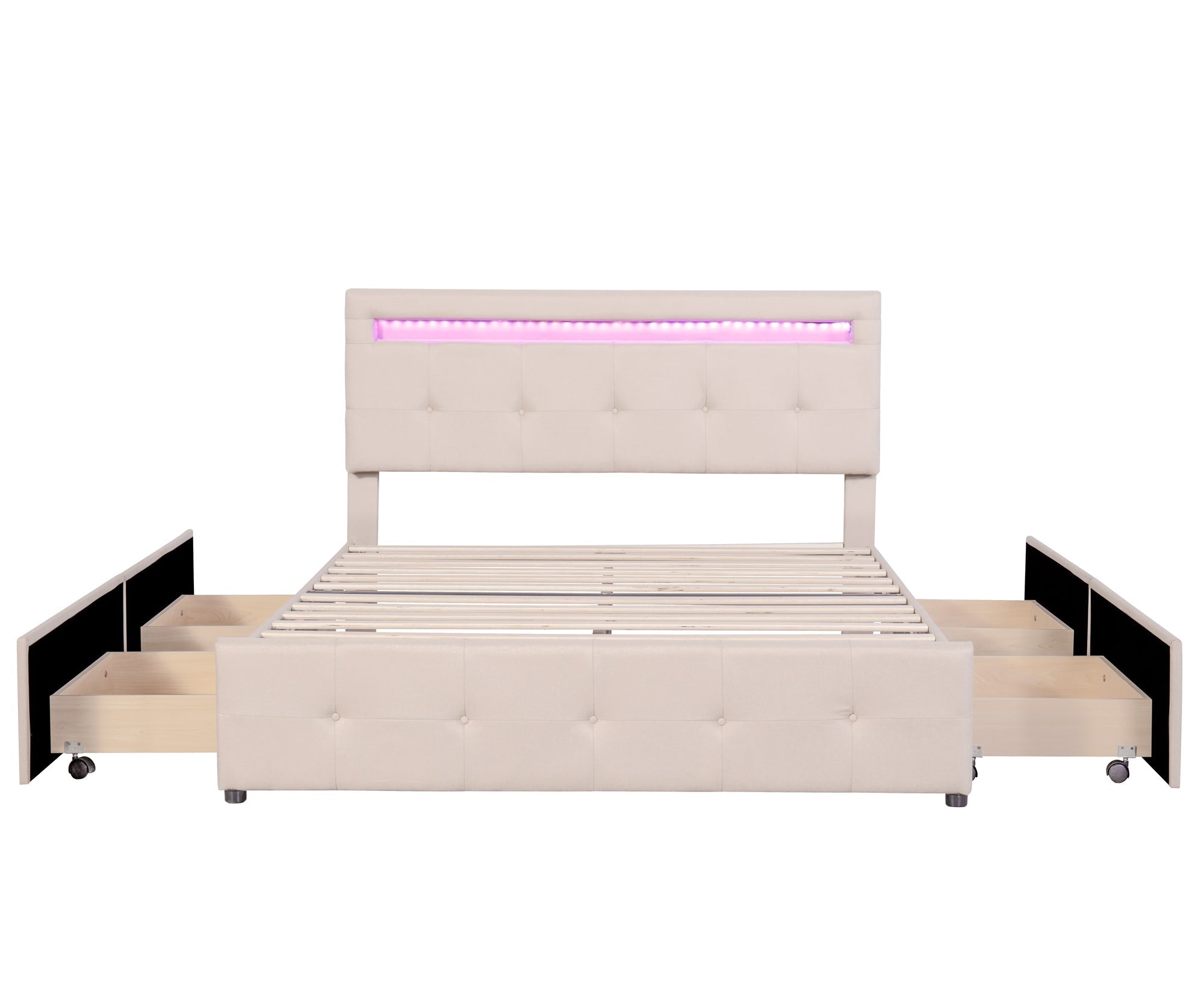 Logidon gestoffeerd bed 140x200 beige met LED bedbox en lattenbodem