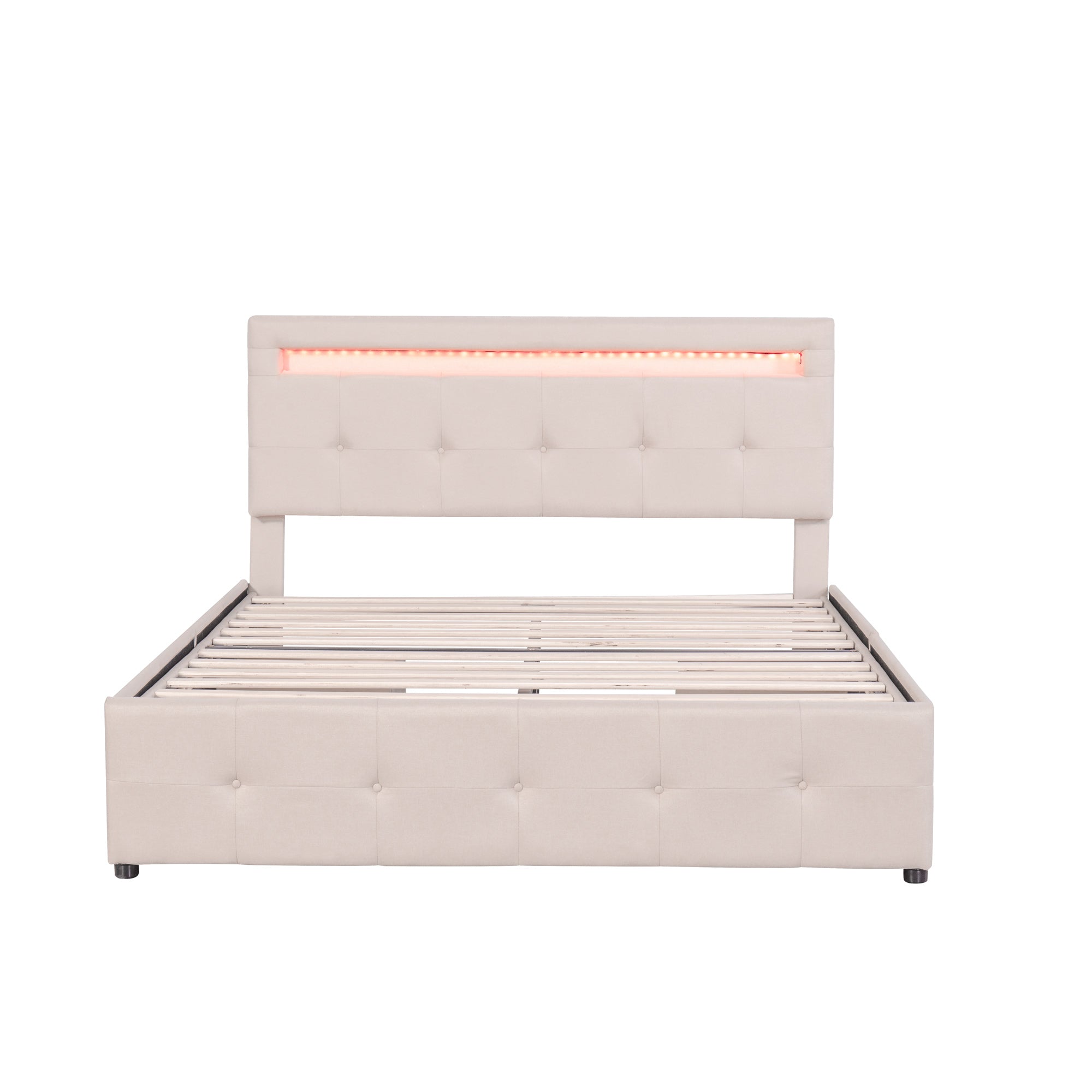 Logidon gestoffeerd bed 140x200 beige met LED bedbox en lattenbodem