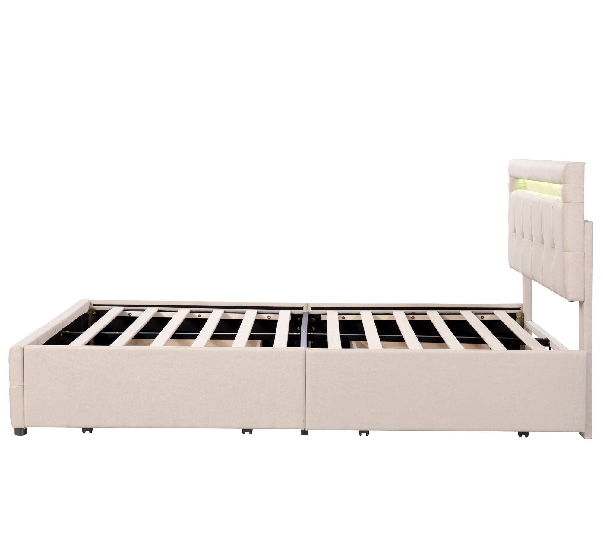 Logidon gestoffeerd bed 140x200 beige met LED bedbox en lattenbodem