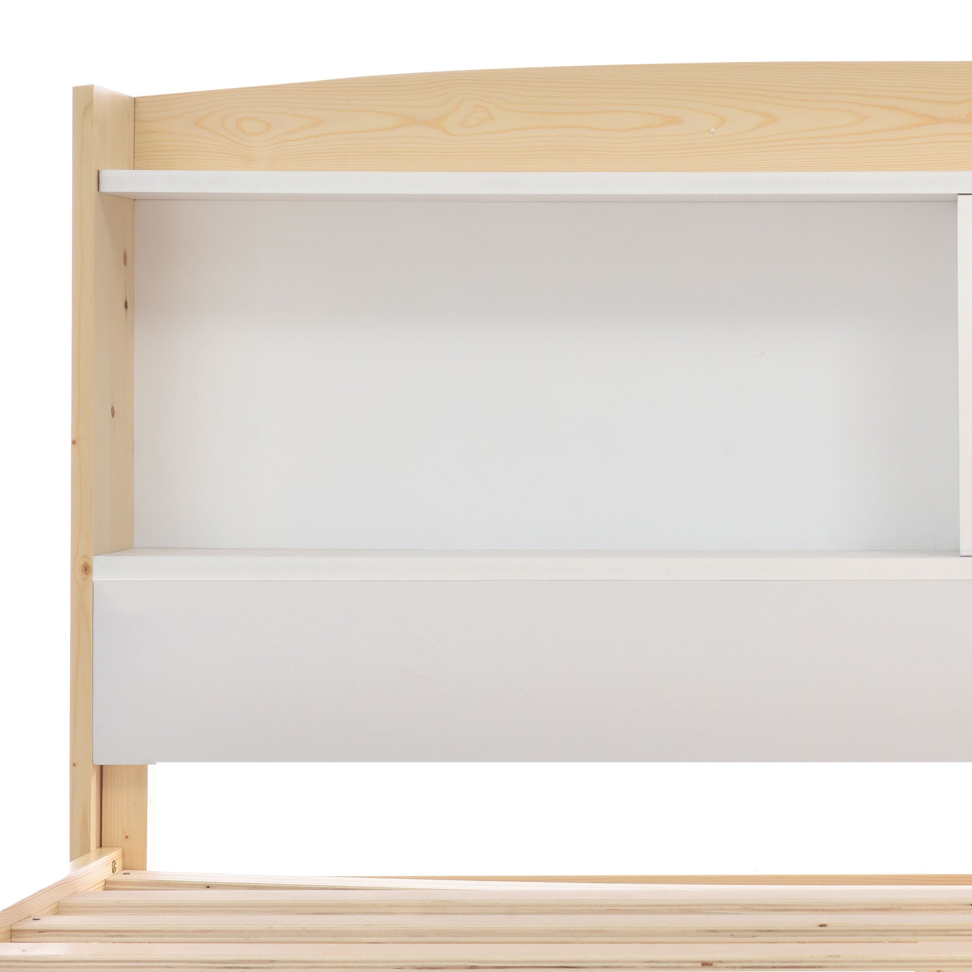 Logidon massief houten bed 90x200 met opbergruimte hoofdeinde wit natuurlijk hout