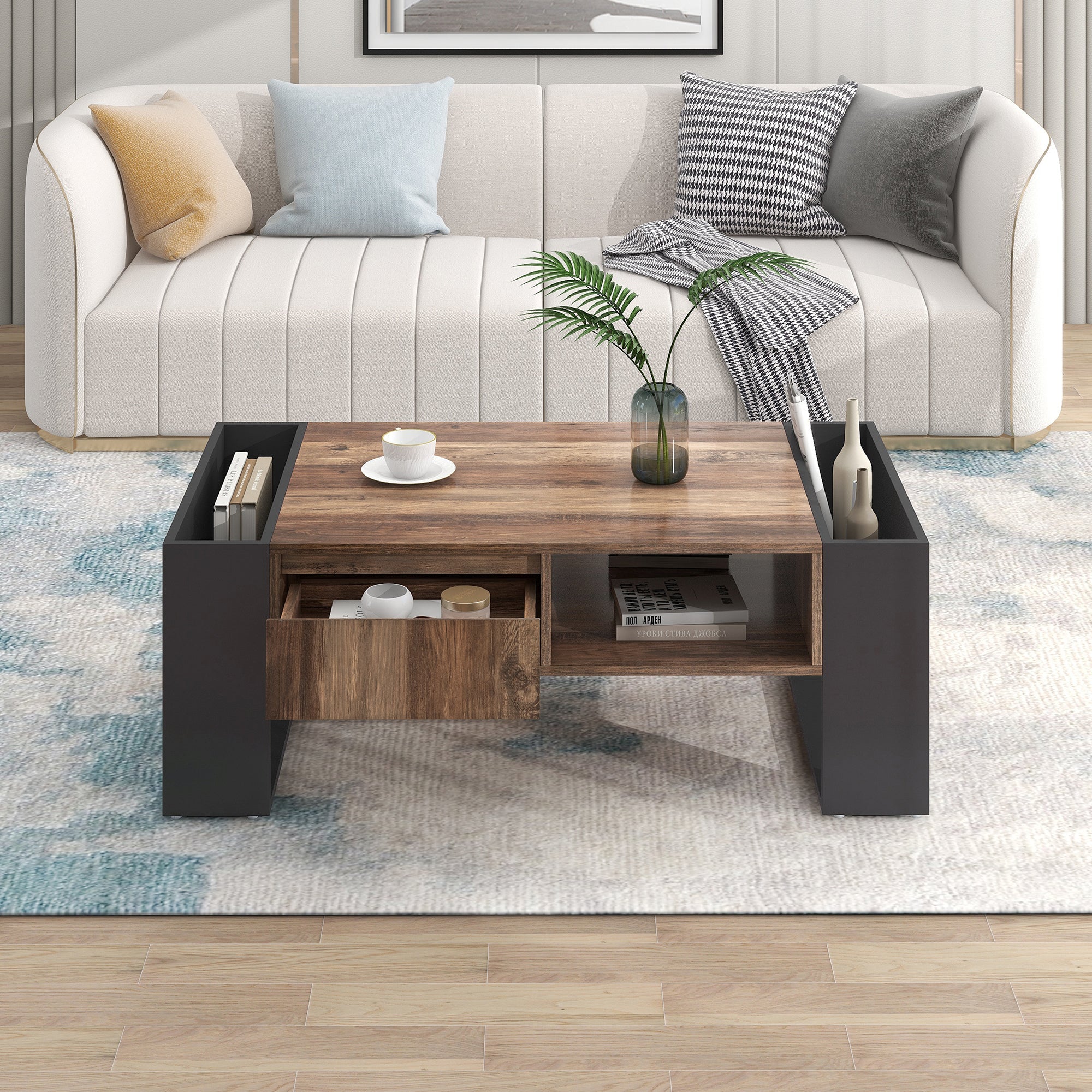 Logidon Coffee Table Anthracite Handleless Drawer and Double Storage Space