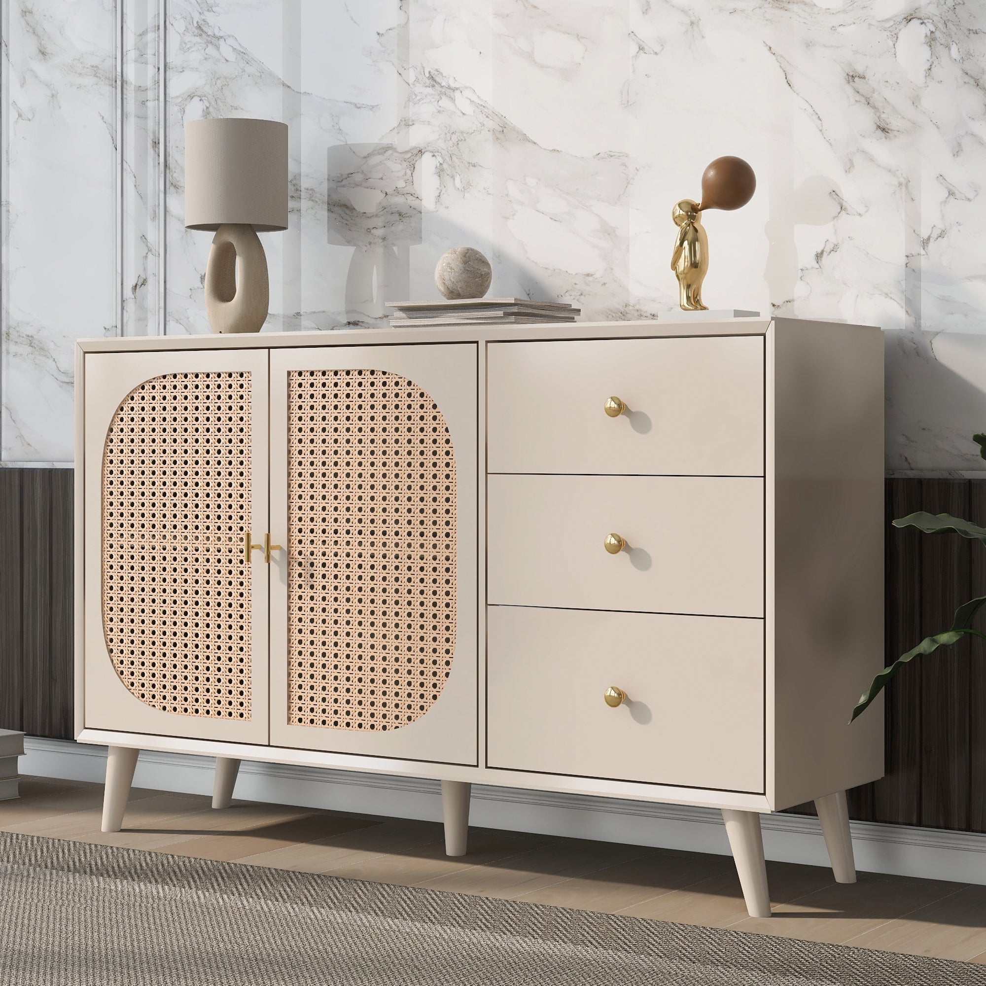 Logidon sideboard 120x40x82.5 cm cream offwhite with 2 doors and 3 drawers