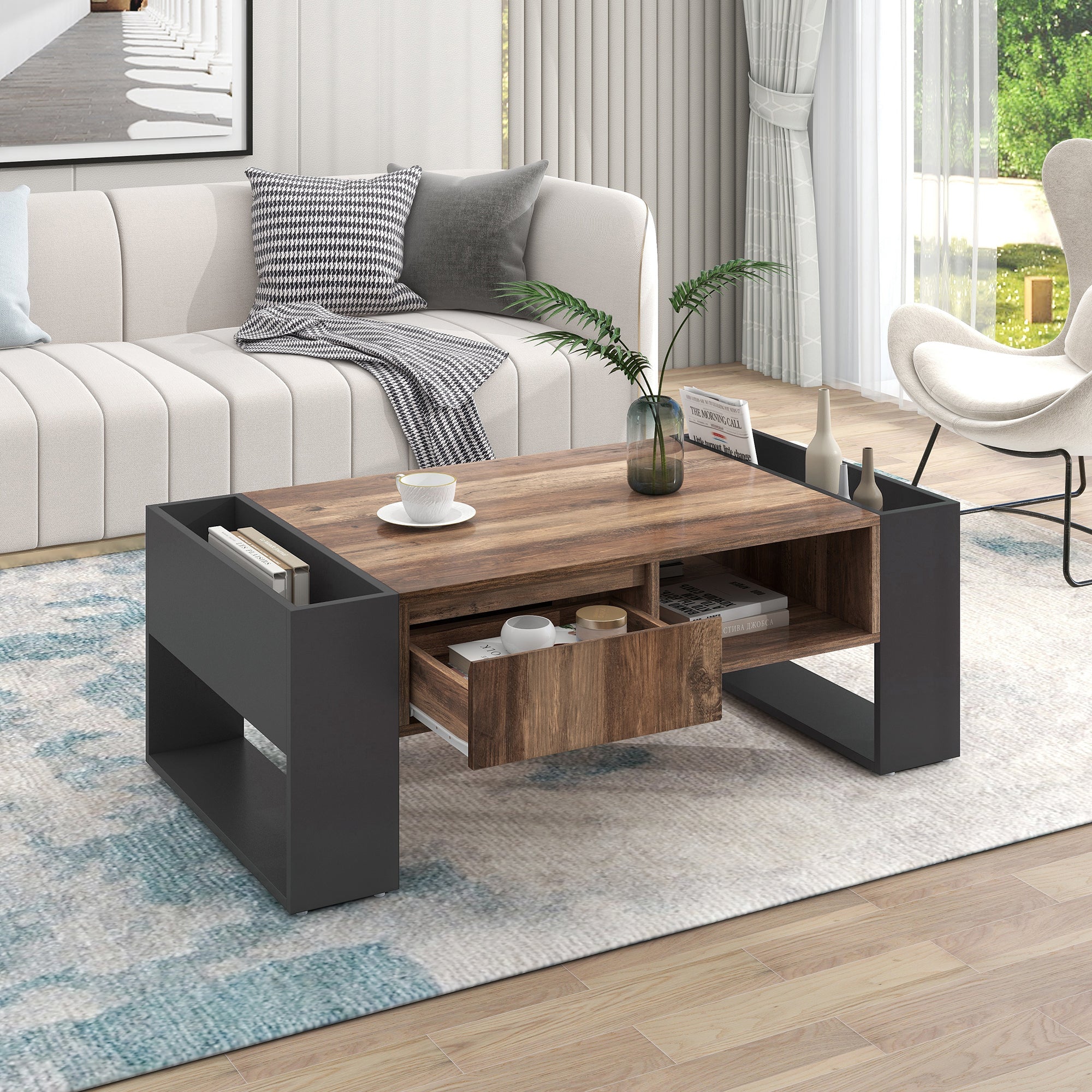 Logidon Coffee Table Anthracite Handleless Drawer and Double Storage Space