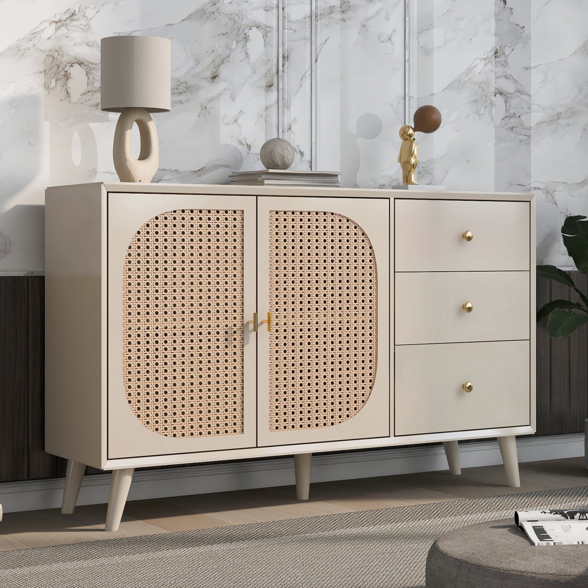 Logidon sideboard 120x40x82.5 cm cream offwhite with 2 doors and 3 drawers