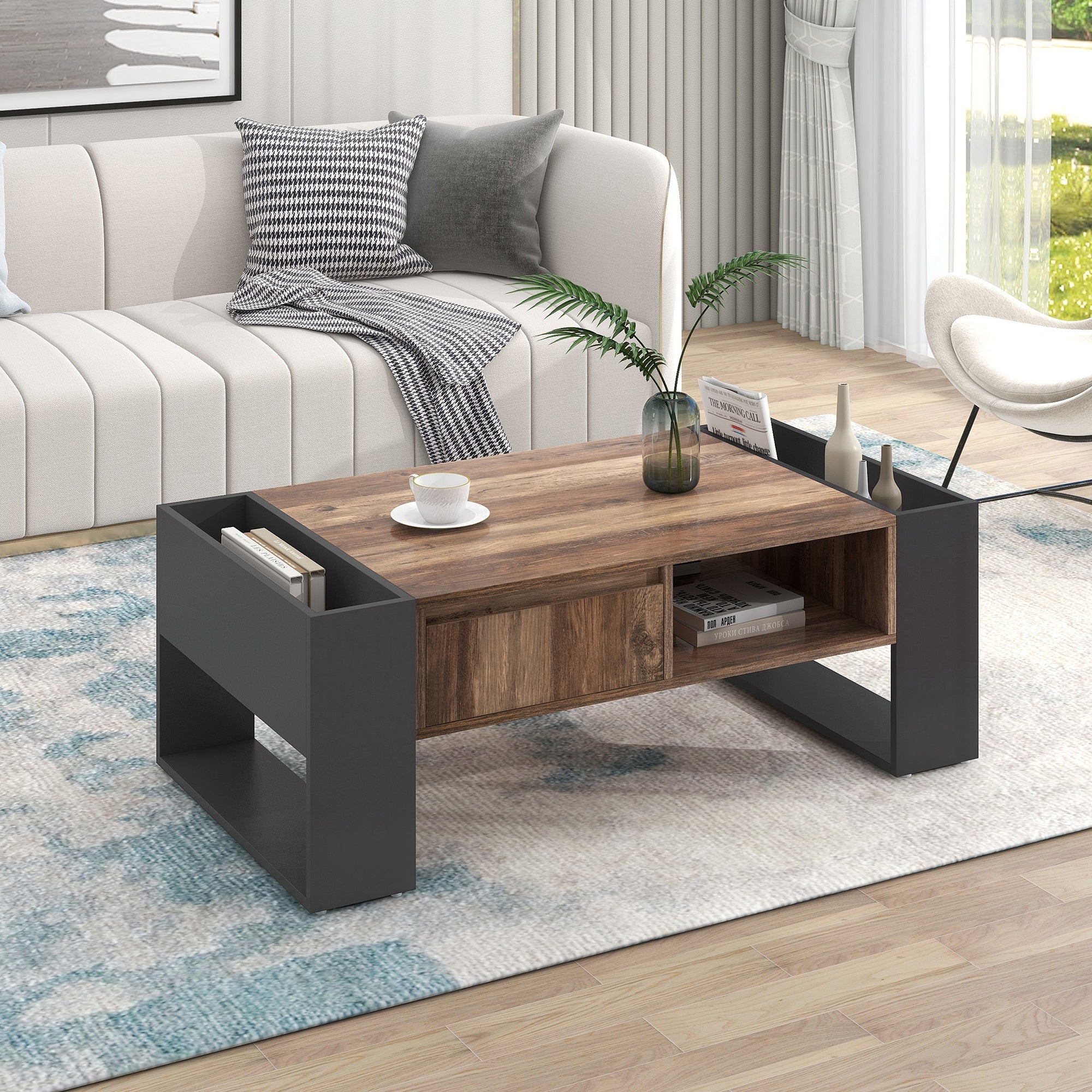 Logidon Coffee Table Anthracite Handleless Drawer and Double Storage Space