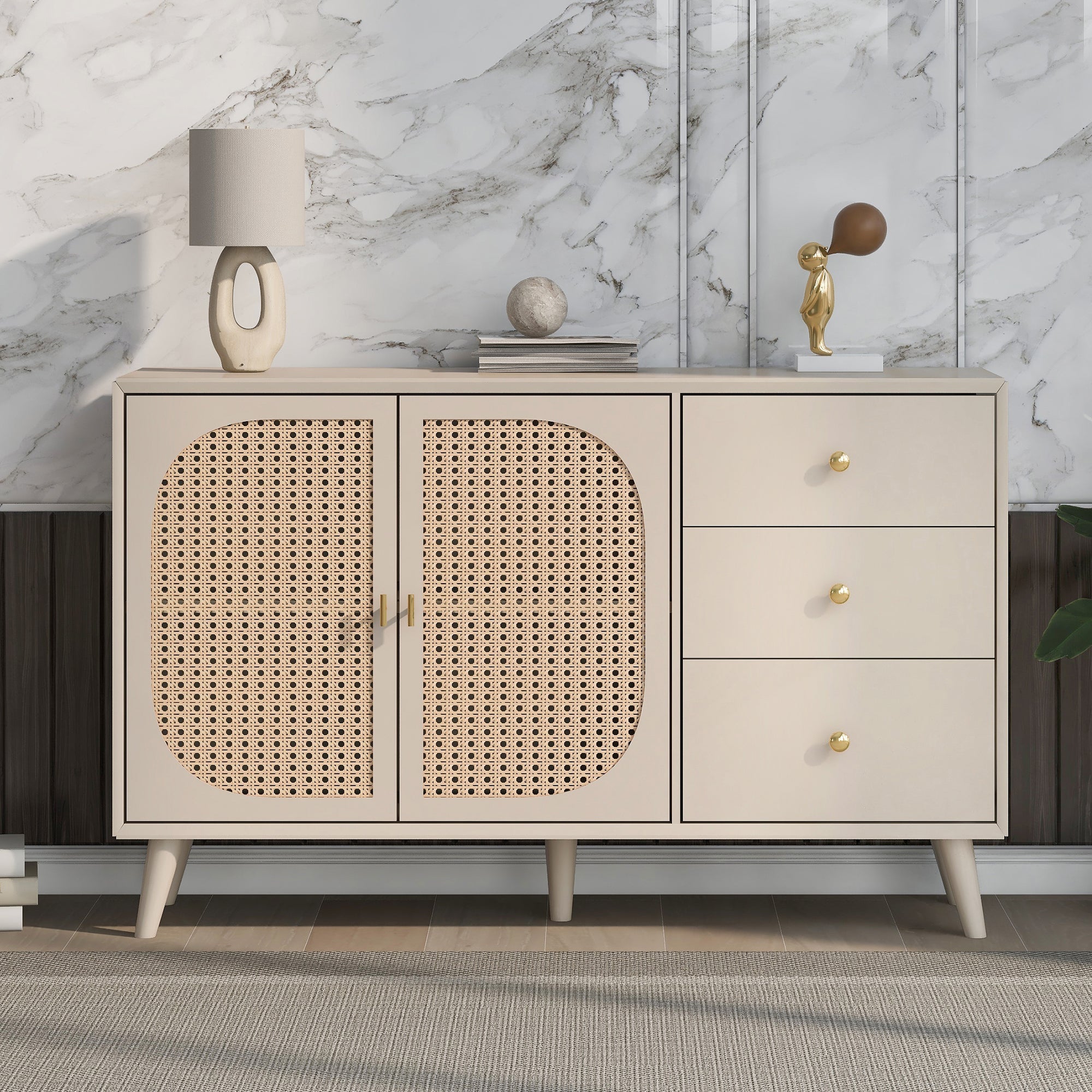 Logidon sideboard 120x40x82.5 cm cream offwhite with 2 doors and 3 drawers