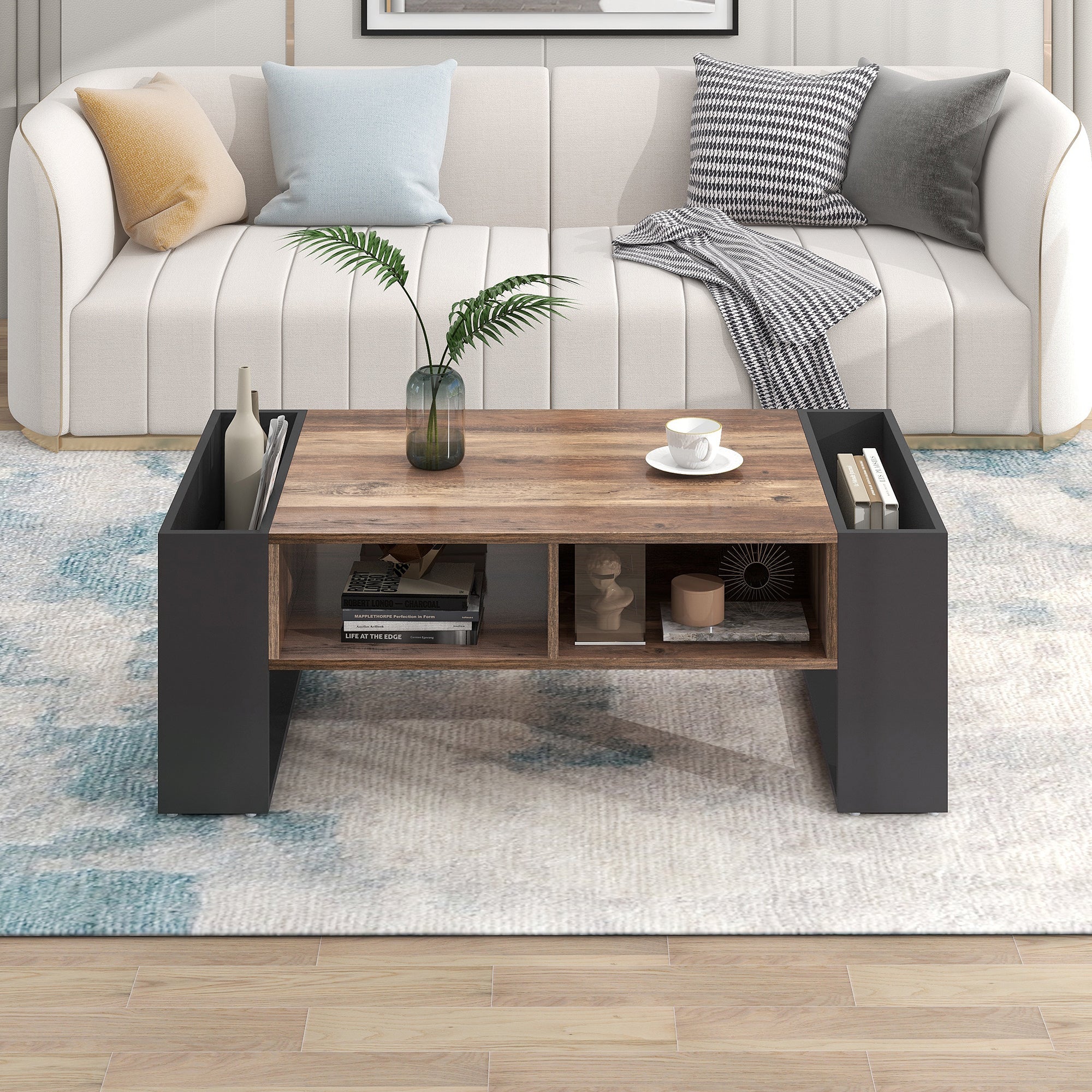 Logidon Coffee Table Anthracite Handleless Drawer and Double Storage Space