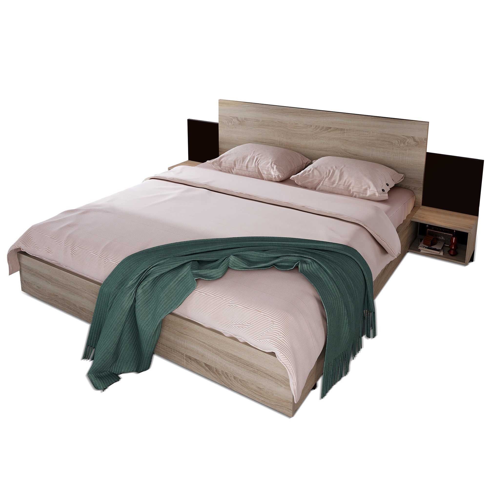 Logidon tweepersoonsbed 160x200 cm houten bedsysteem Sonoma eiken donkergrijs