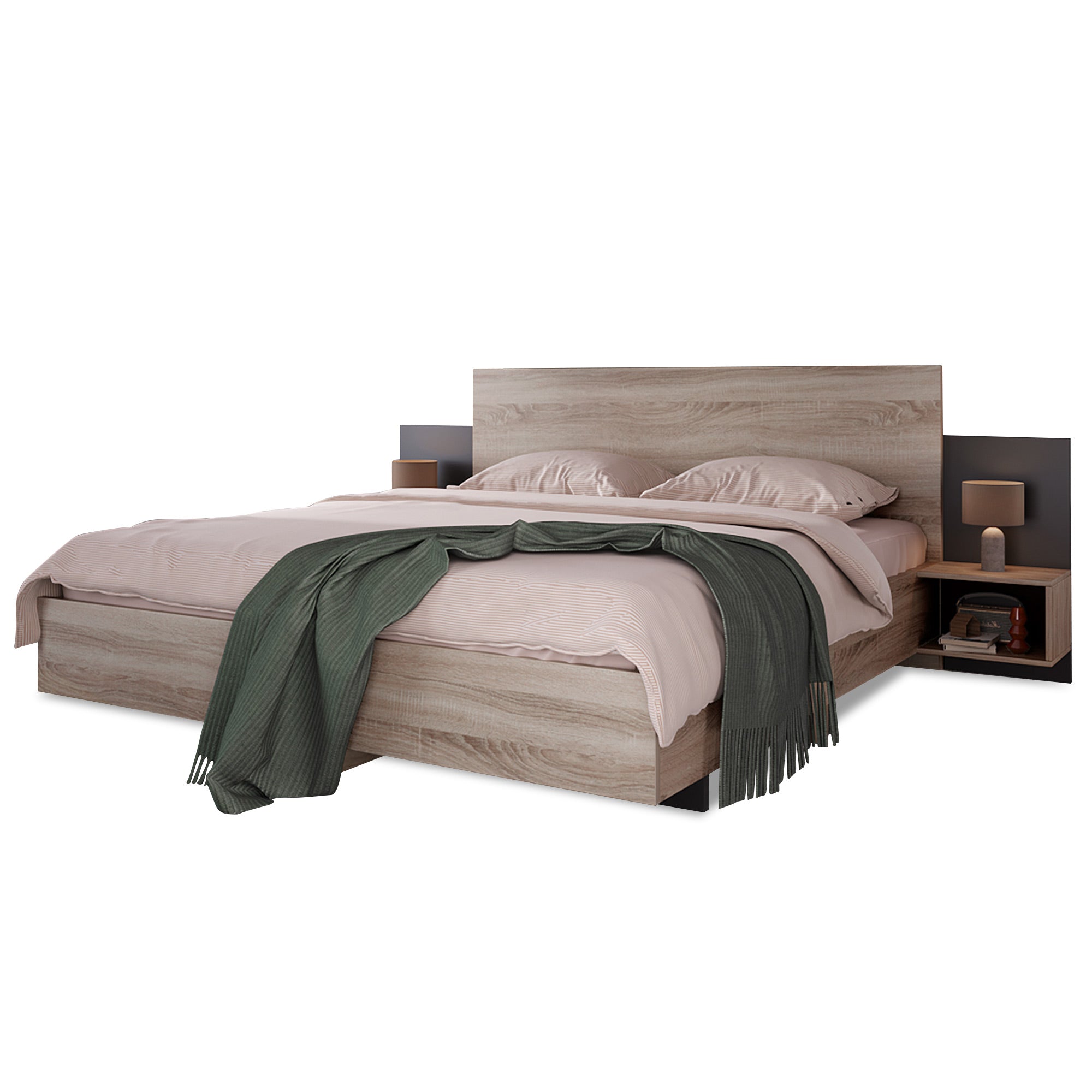 Logidon tweepersoonsbed 160x200 cm houten bedsysteem Sonoma eiken donkergrijs