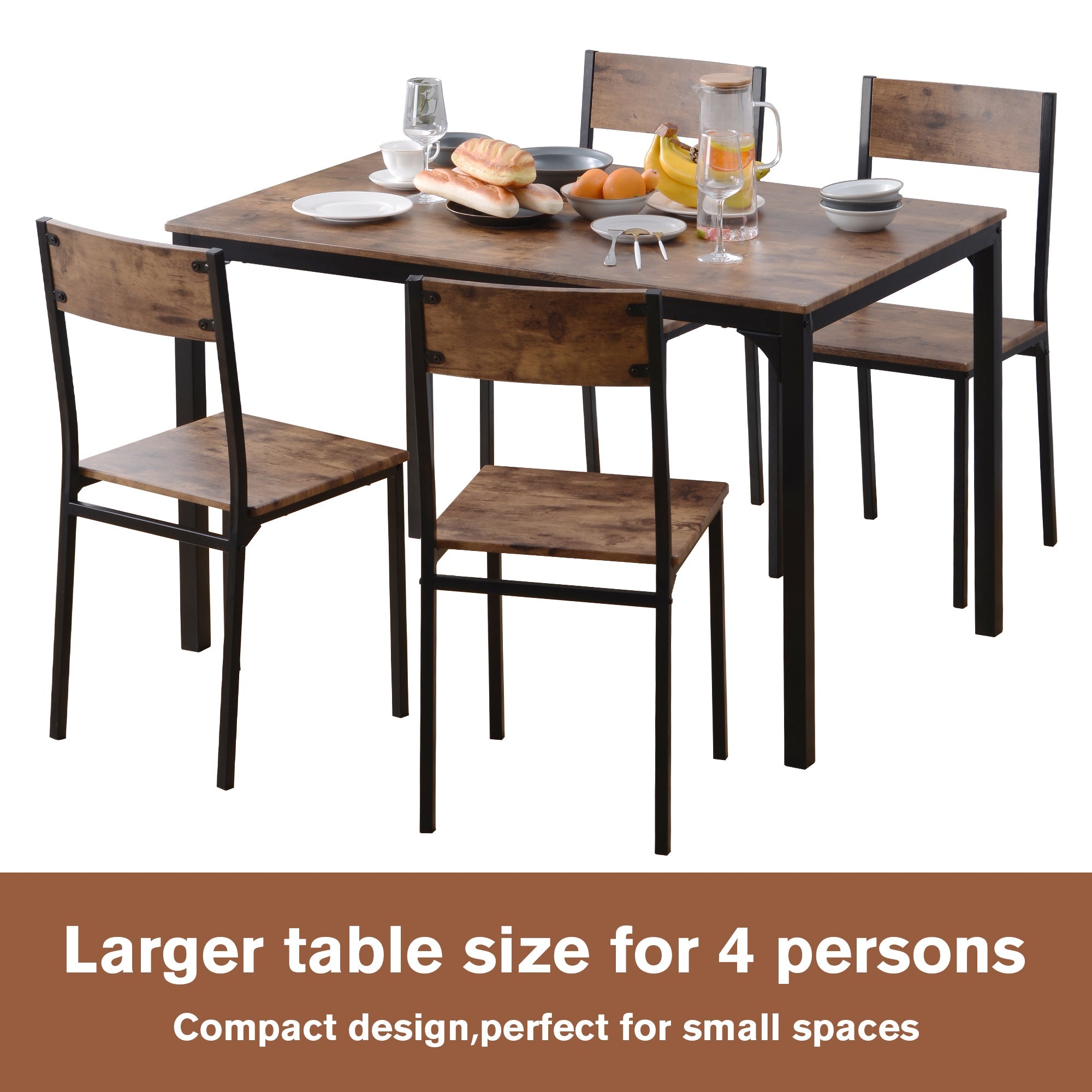 Logidon eettafelgroep vintage bruin met 4 stoelen voor balkon