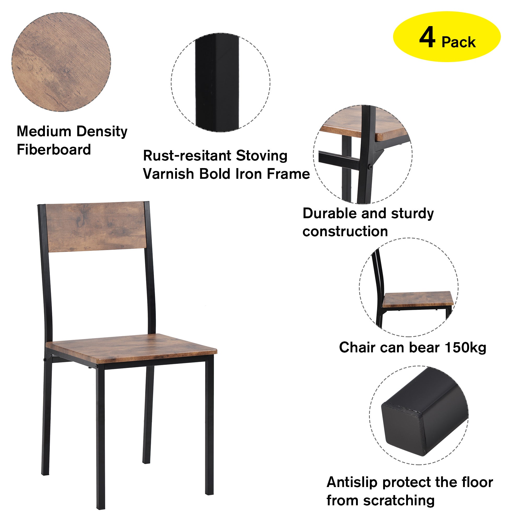 Logidon Eettafelset 70x70 cm Vintage Bruin met 2 Stoelen Metalen Frame