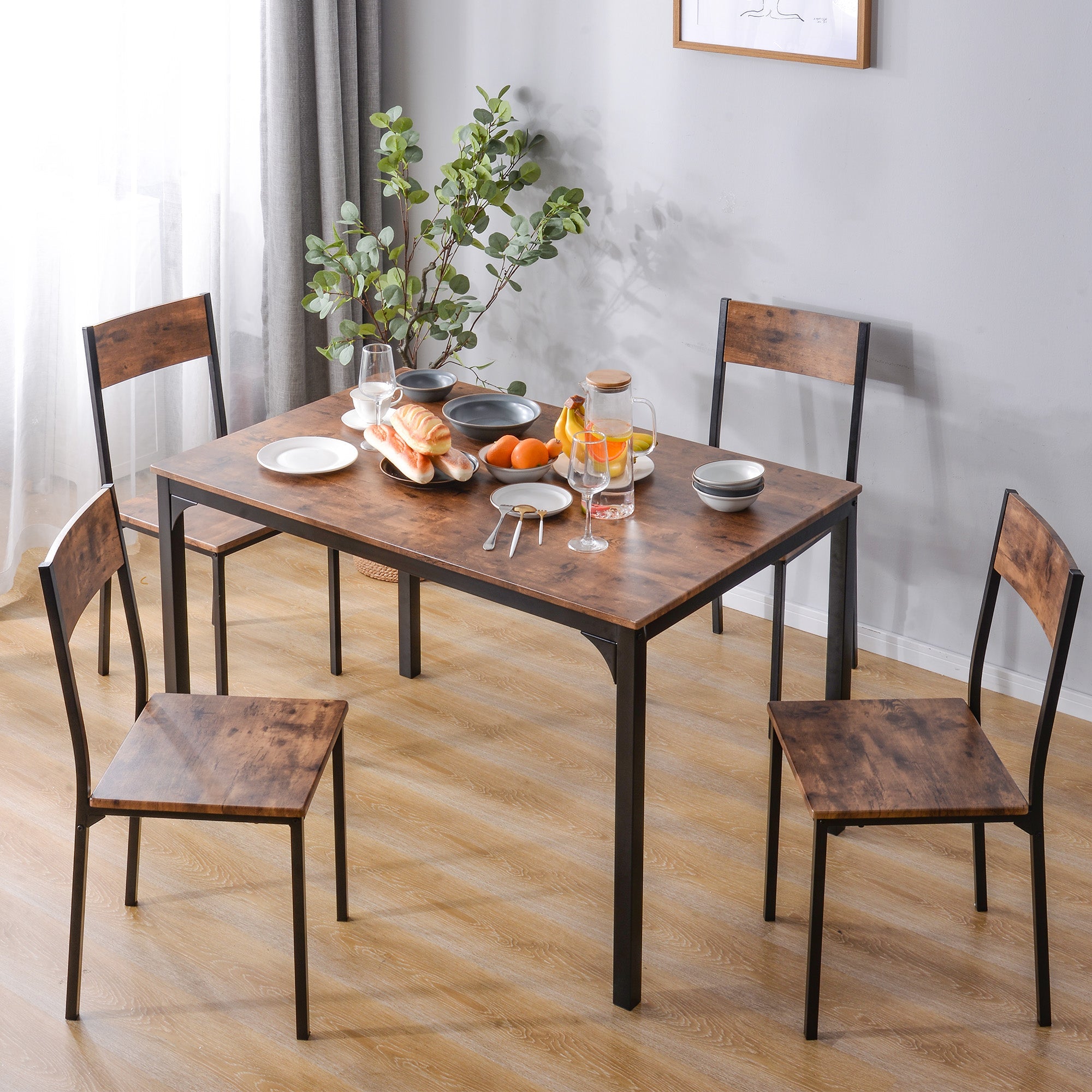 Logidon eettafelgroep vintage bruin met 4 stoelen voor balkon