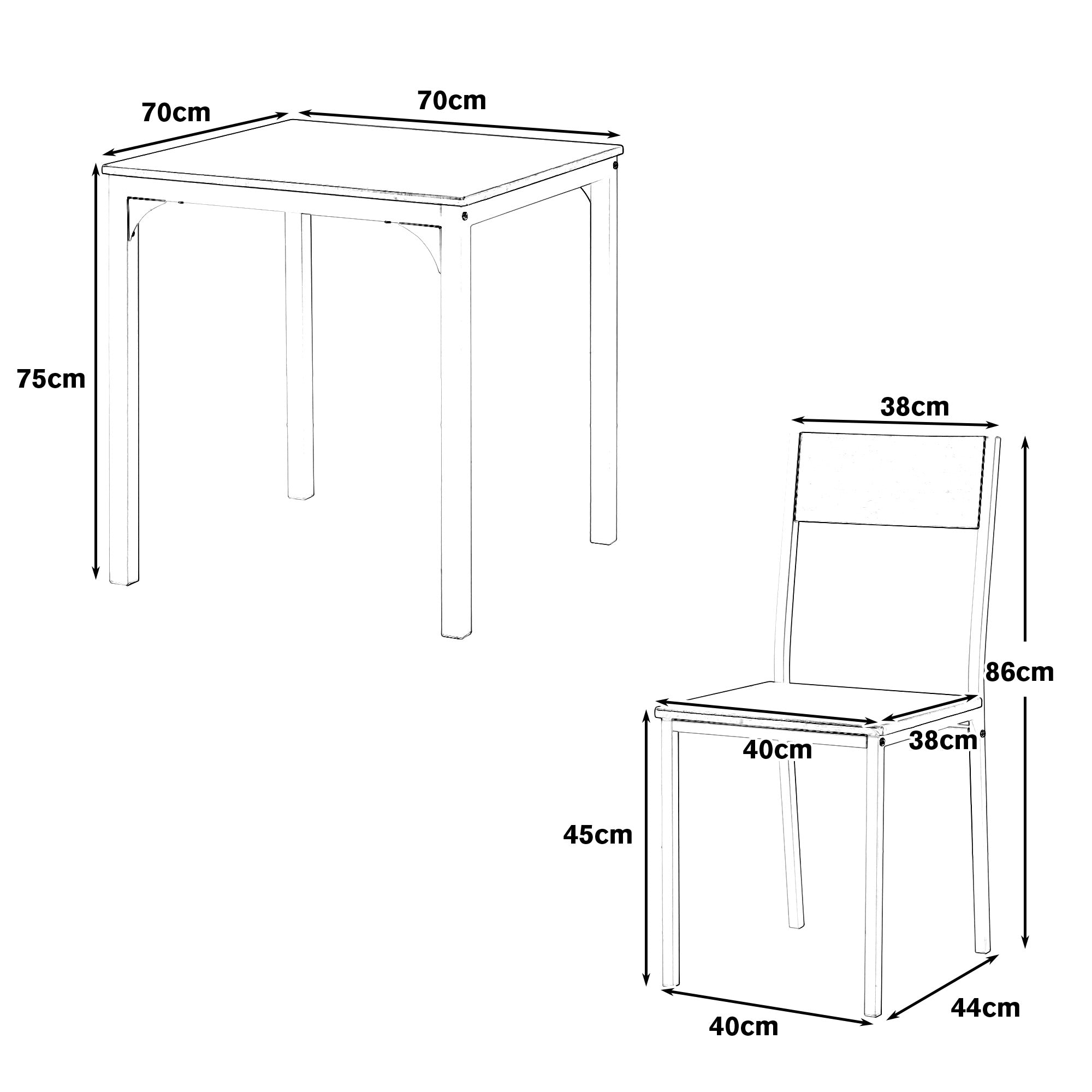 Logidon Eettafelset 70x70 cm Vintage Bruin met 2 Stoelen Metalen Frame