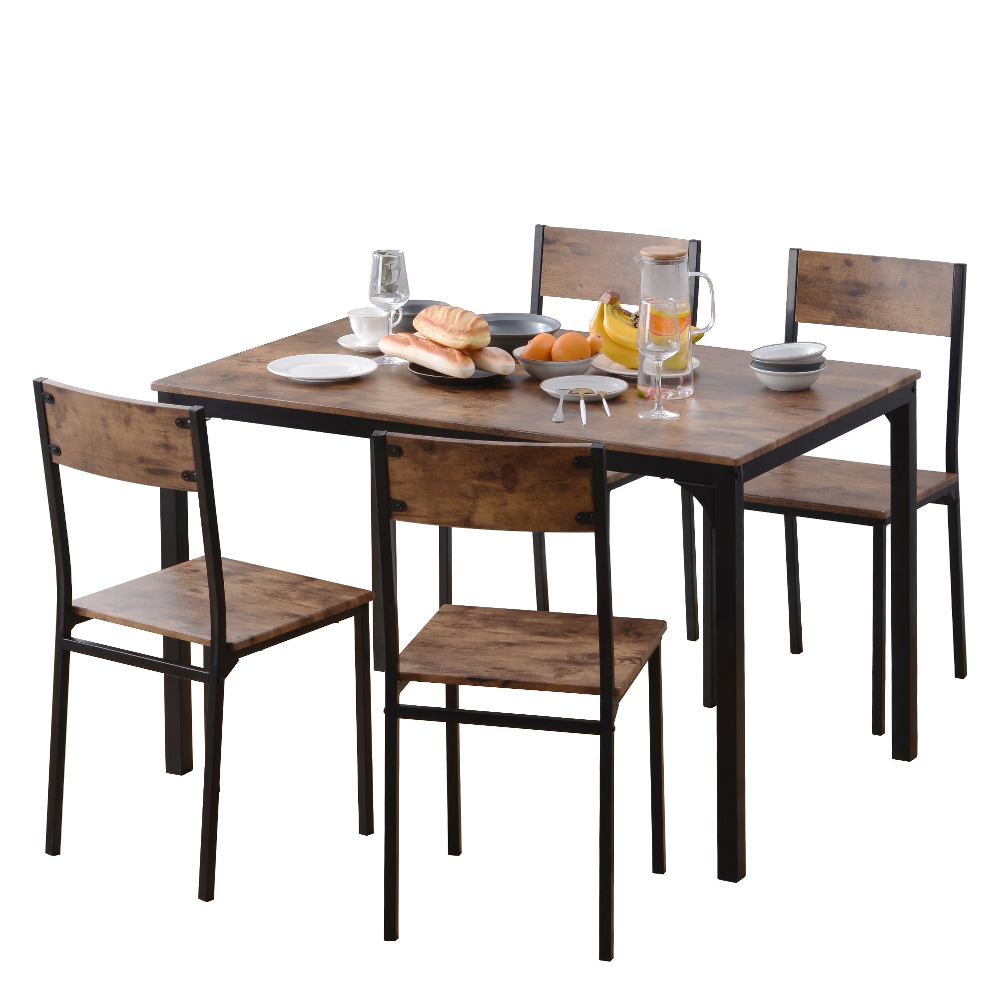 Logidon eettafelgroep vintage bruin met 4 stoelen voor balkon