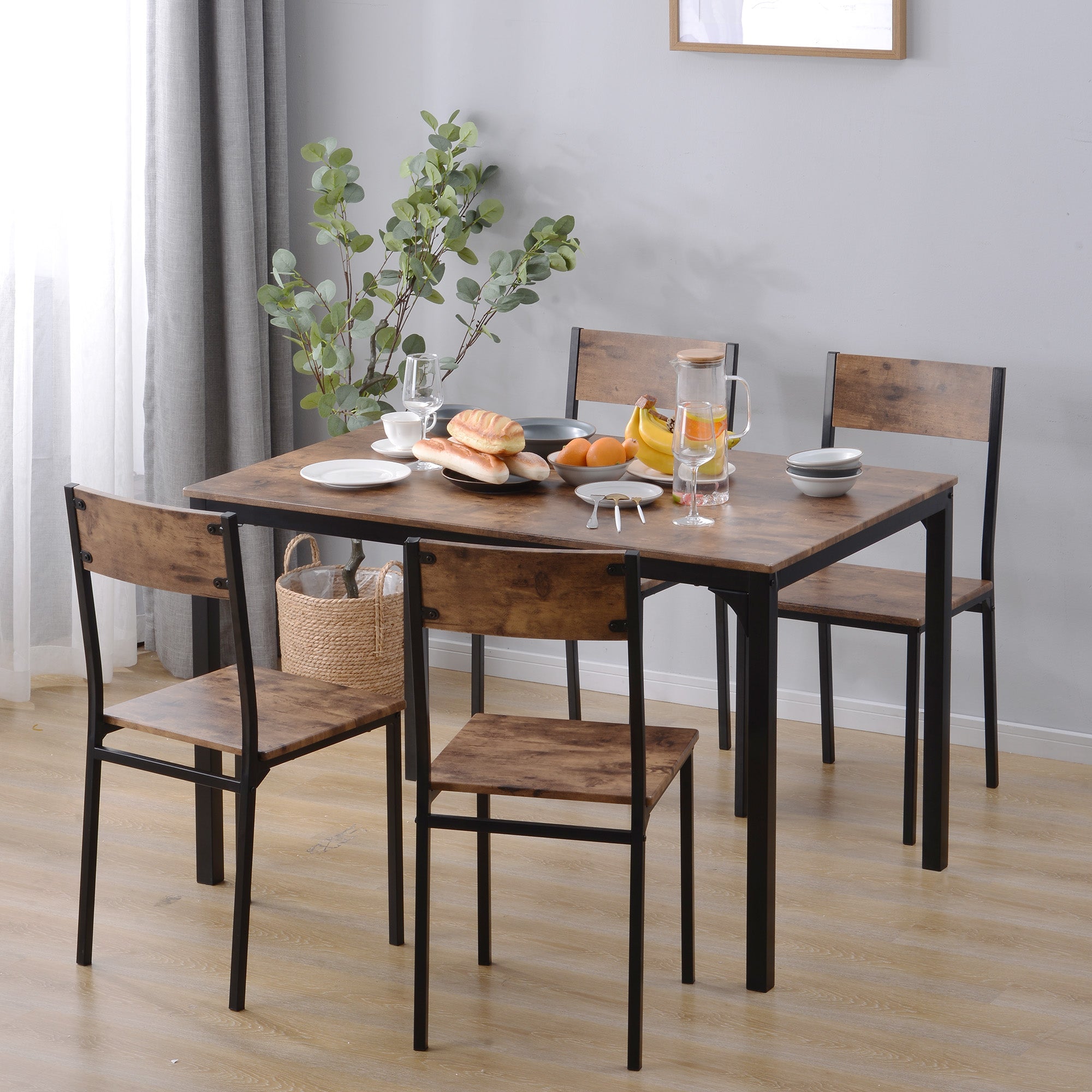 Logidon eettafelgroep vintage bruin met 4 stoelen voor balkon