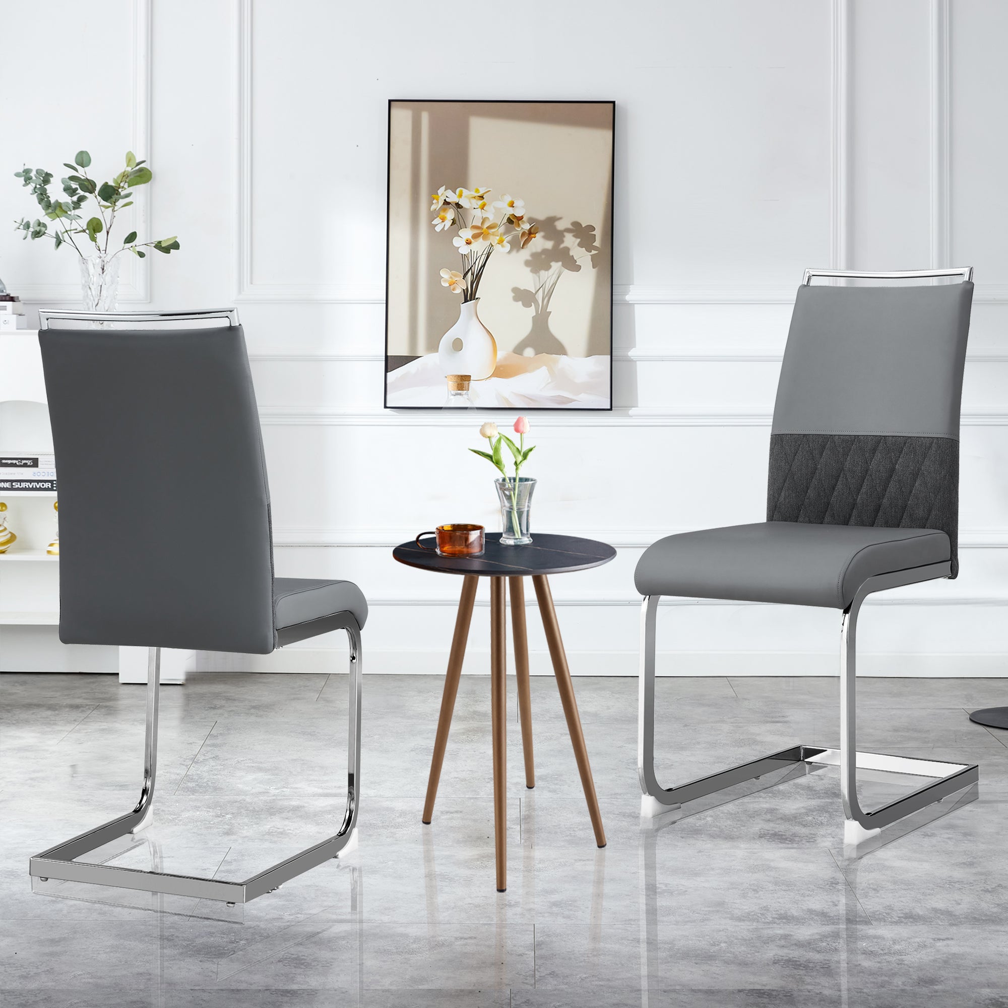Logidon moderne eetkamerstoelen set van 4 hoge rugleuning grijs