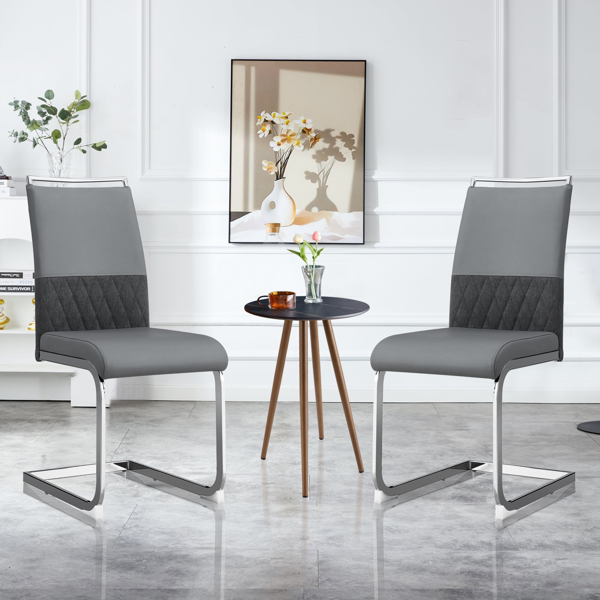 Logidon moderne eetkamerstoelen set van 4 hoge rugleuning grijs