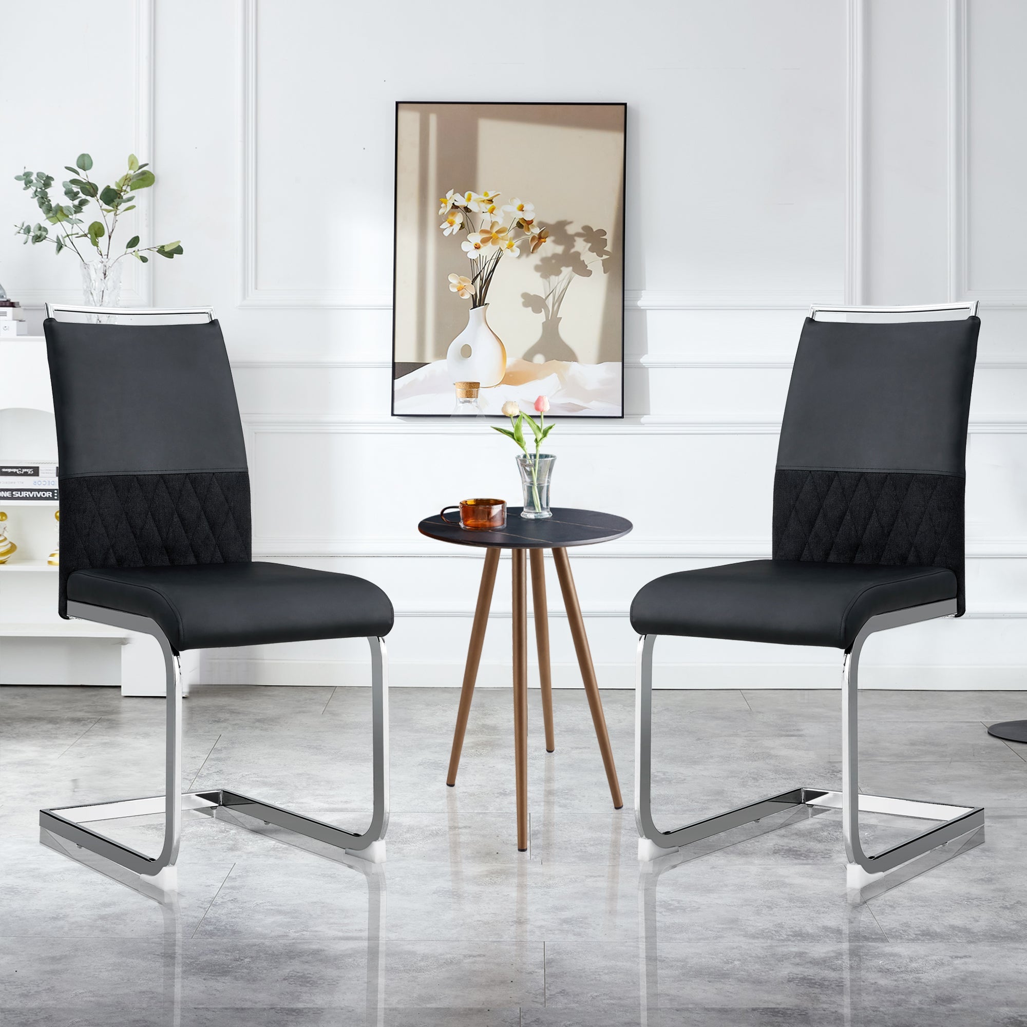 Logidon Dining Room Chairs Set of 2 Padded PU Leather Black