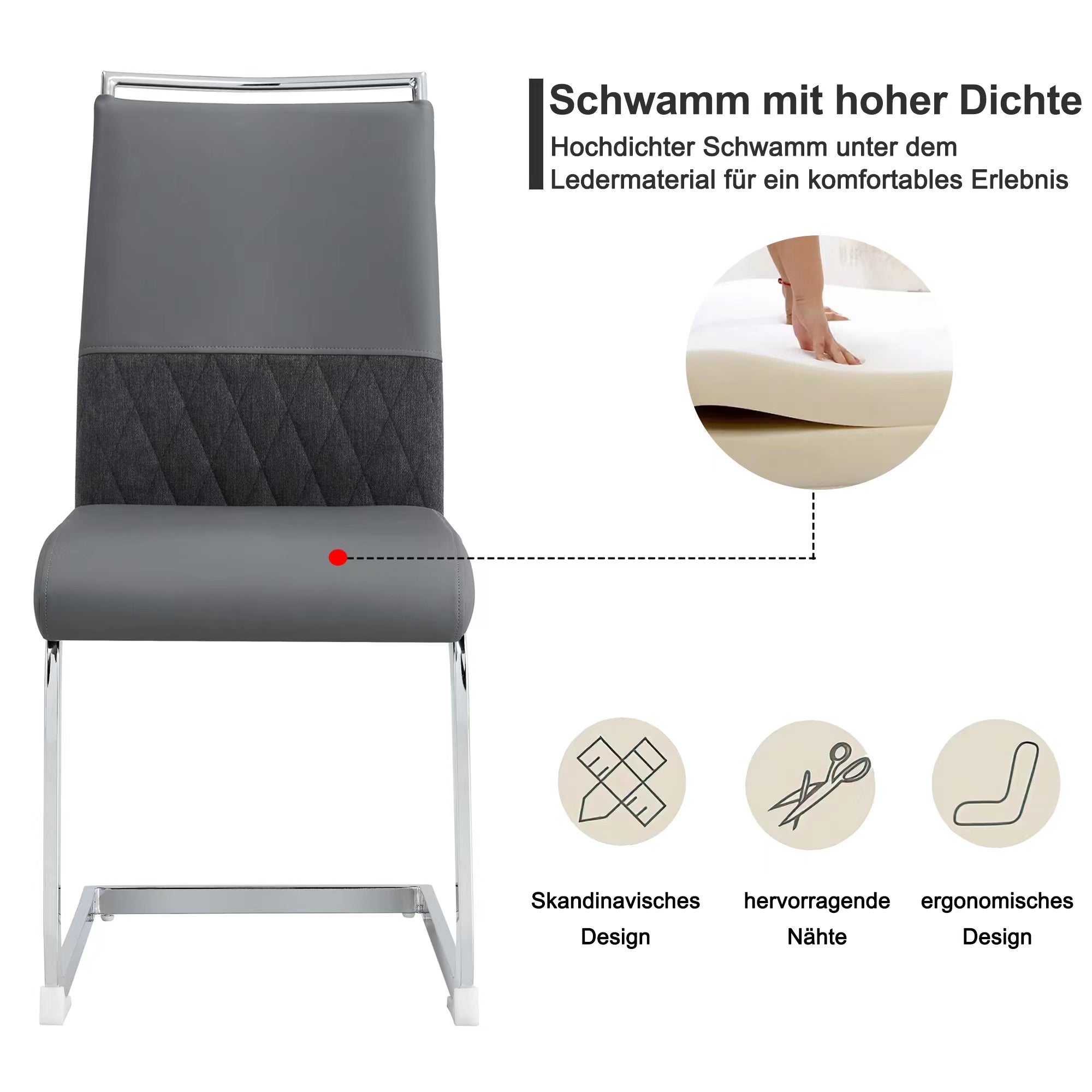 Logidon moderne eetkamerstoelen set van 4 hoge rugleuning grijs