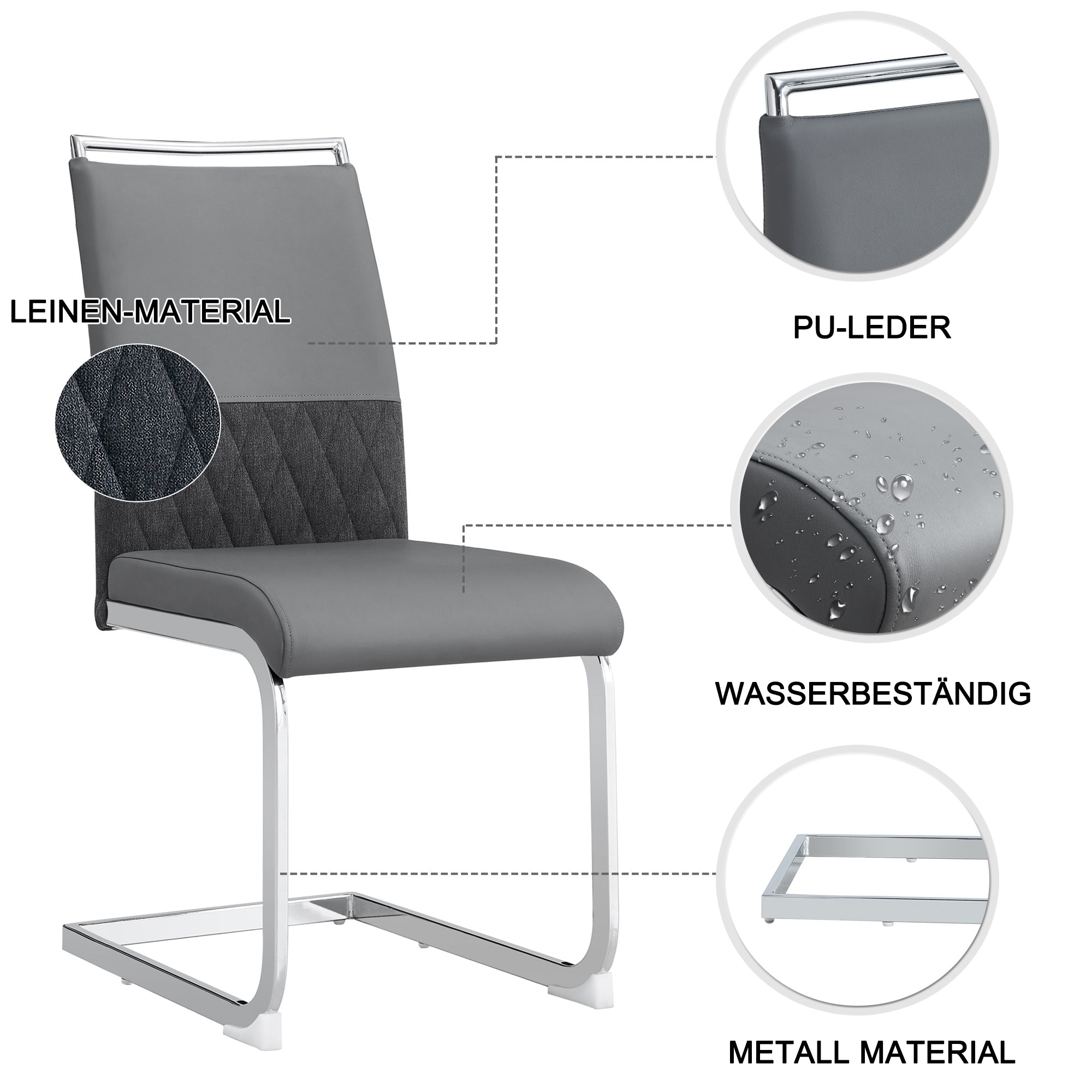 Logidon moderne eetkamerstoelen set van 4 hoge rugleuning grijs