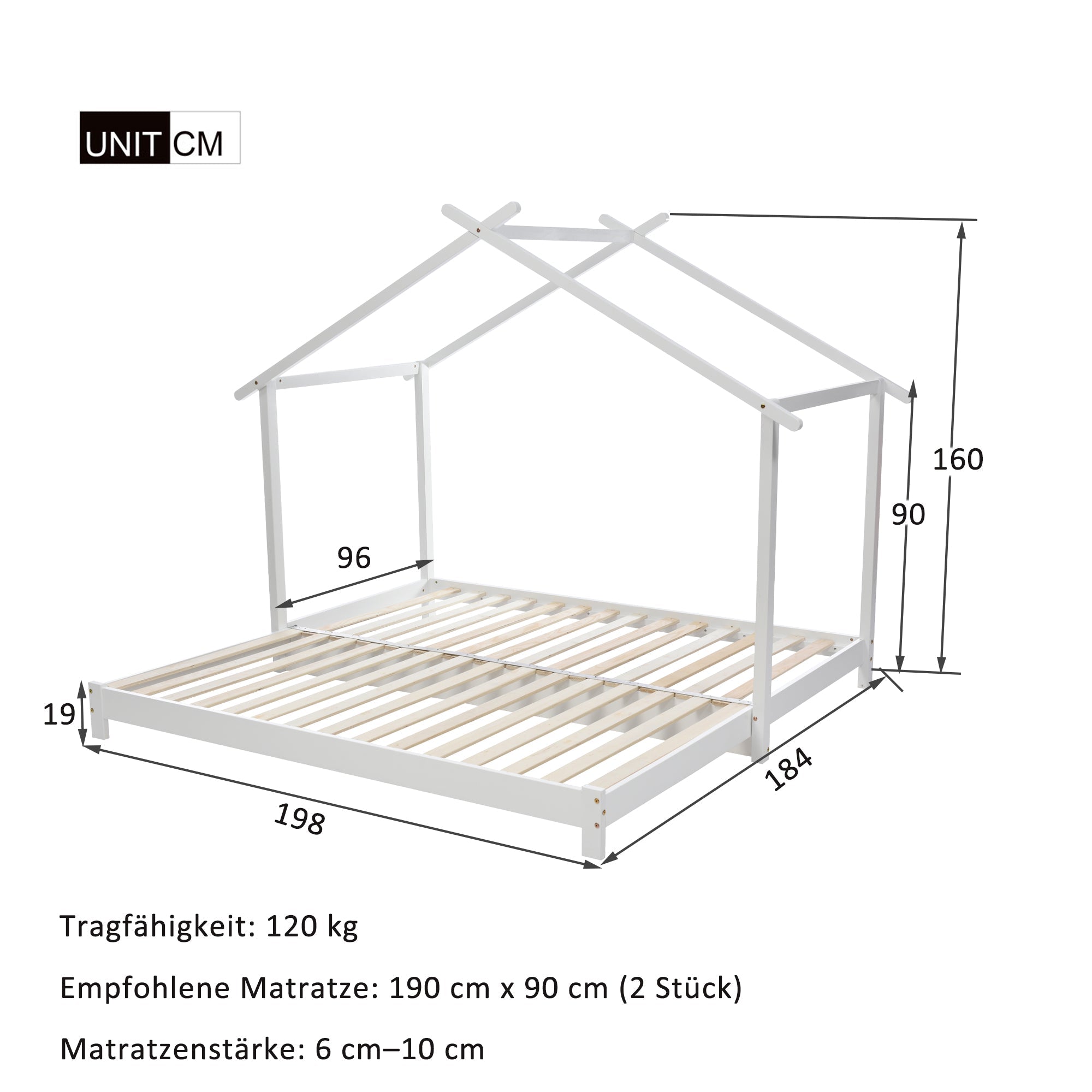 Logidon huisbed 90/180x190 cm wit van hout Converteerbaar