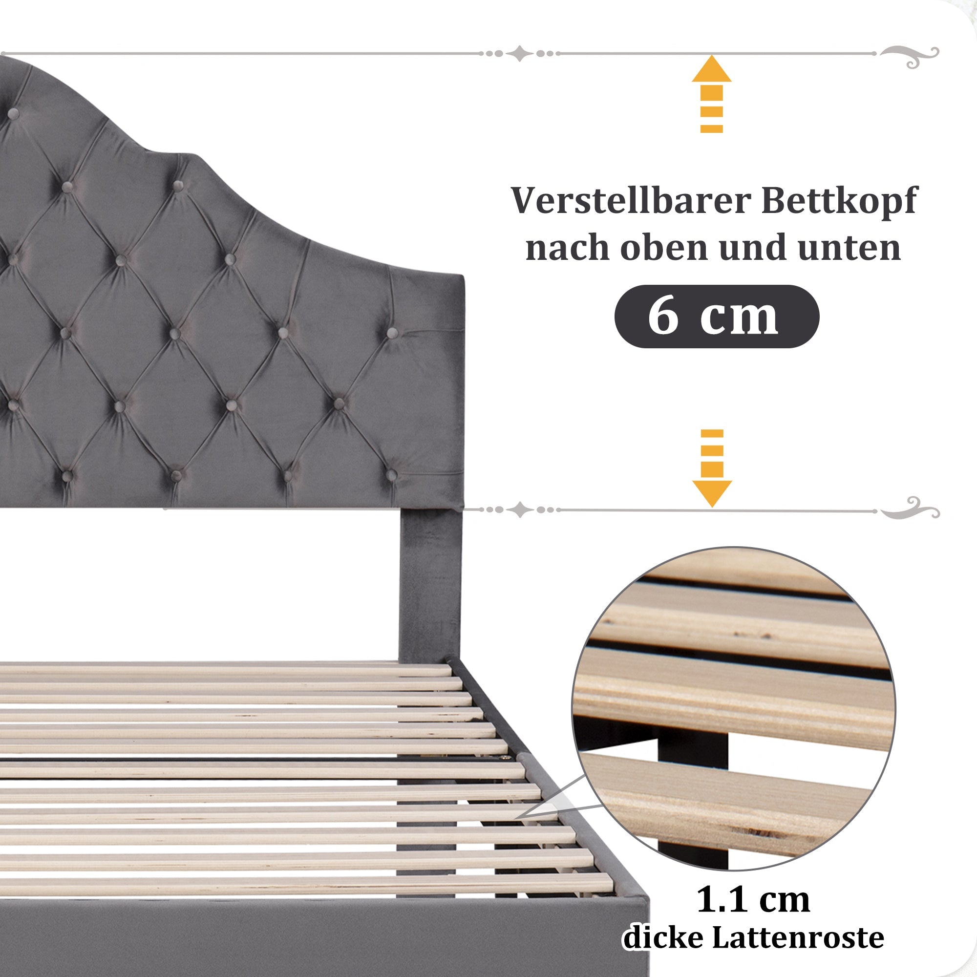 Logidon gestoffeerd bed 90x200 grijs fluweel met in hoogte verstelbaar hoofdbord