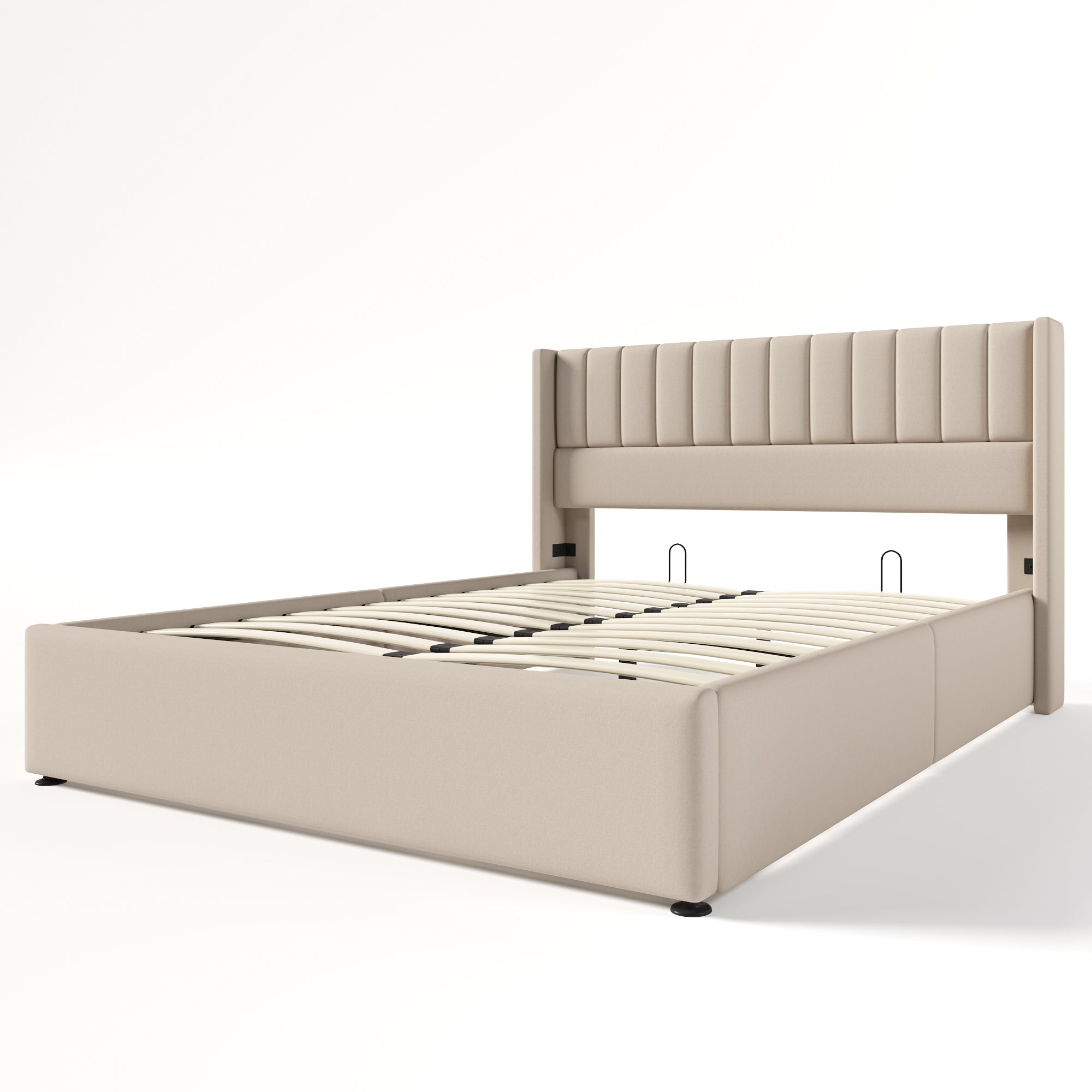Logidon opbergbed gestoffeerd bed hydraulisch 160x200 beige