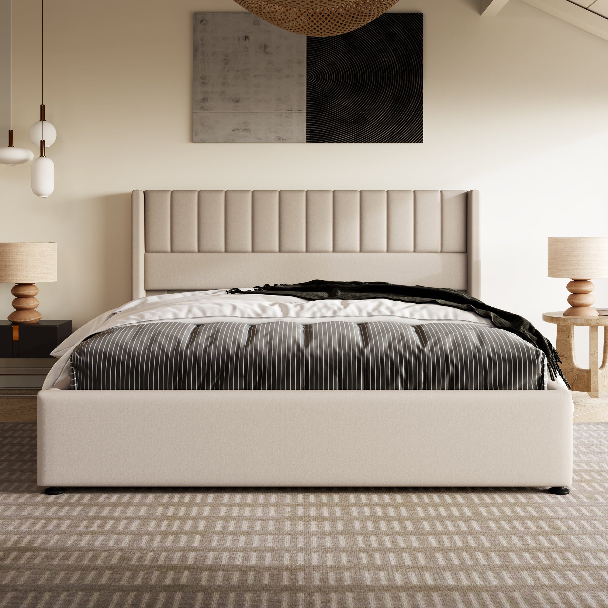 Logidon opbergbed 140x200 hydraulisch beige linnen stof