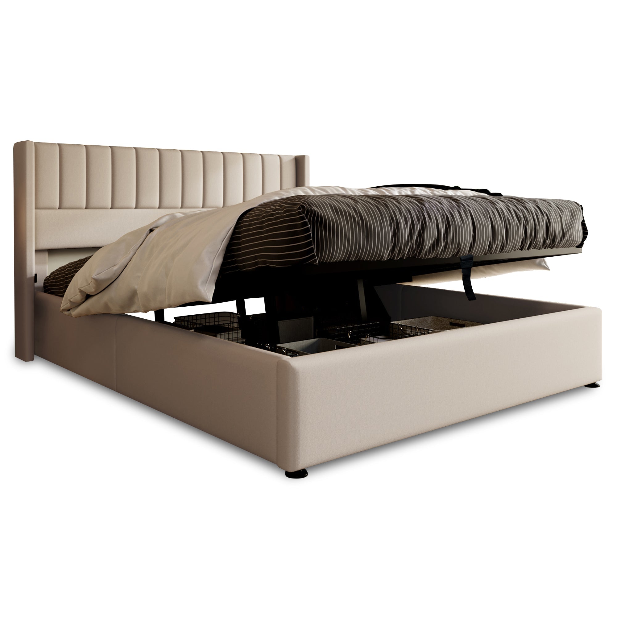 Logidon opbergbed gestoffeerd bed hydraulisch 180x200 cm beige linnen