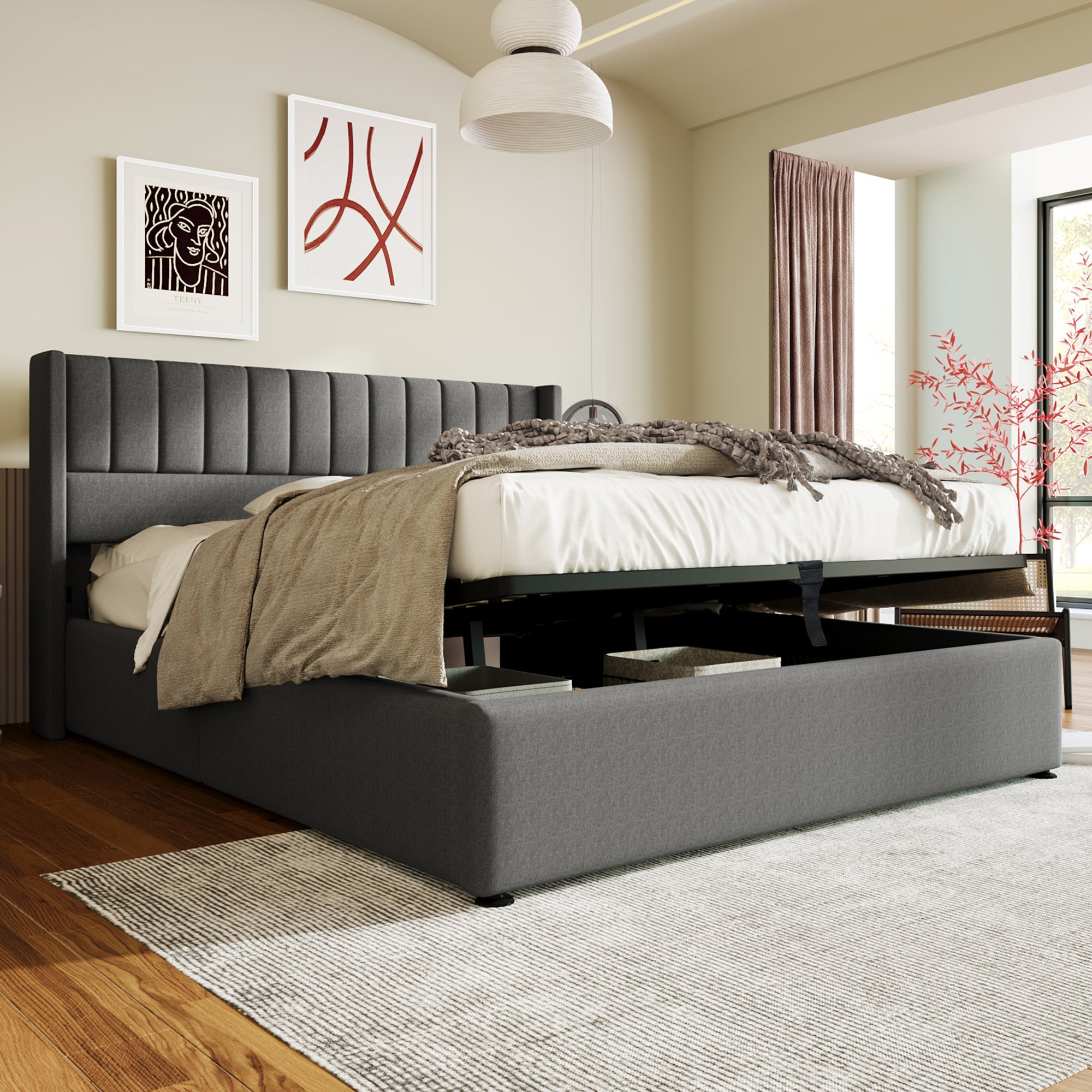 Logidon storage bed upholstered bed gray 180x200 cm hydraulic