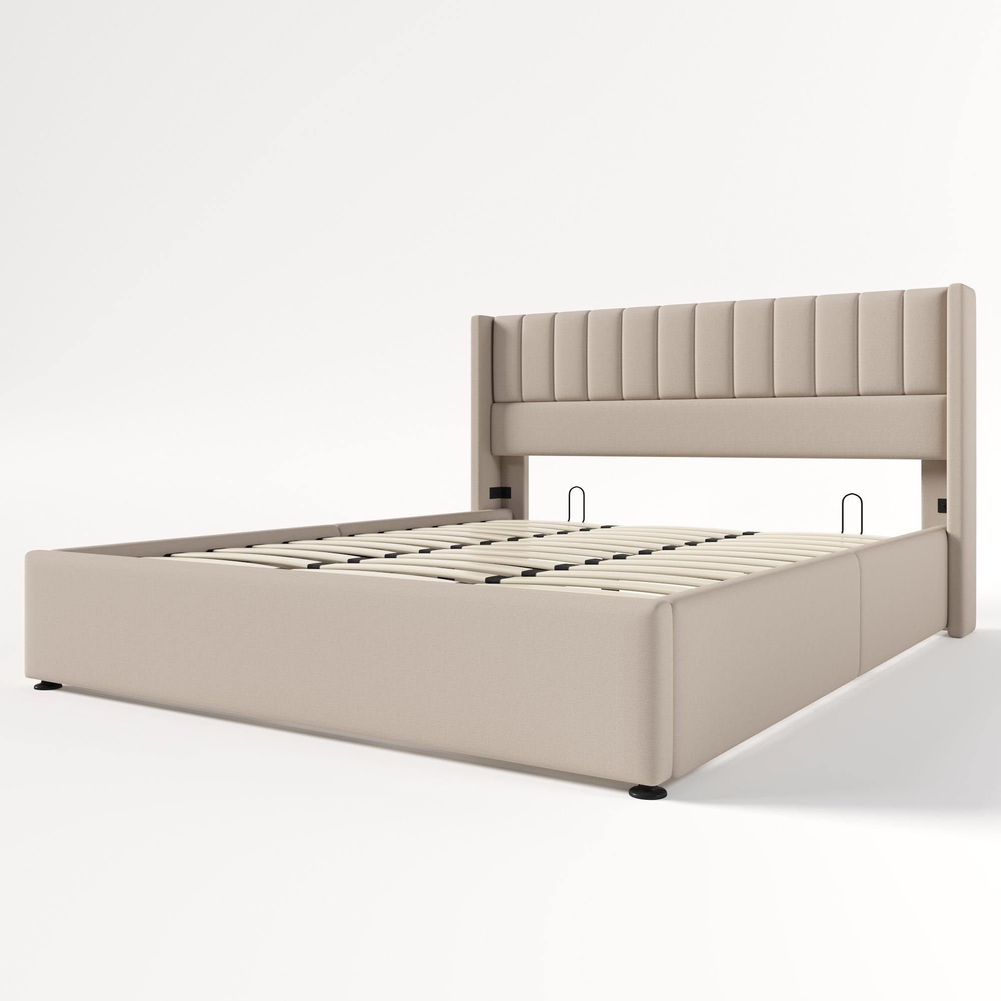 Logidon opbergbed gestoffeerd bed hydraulisch 180x200 cm beige linnen