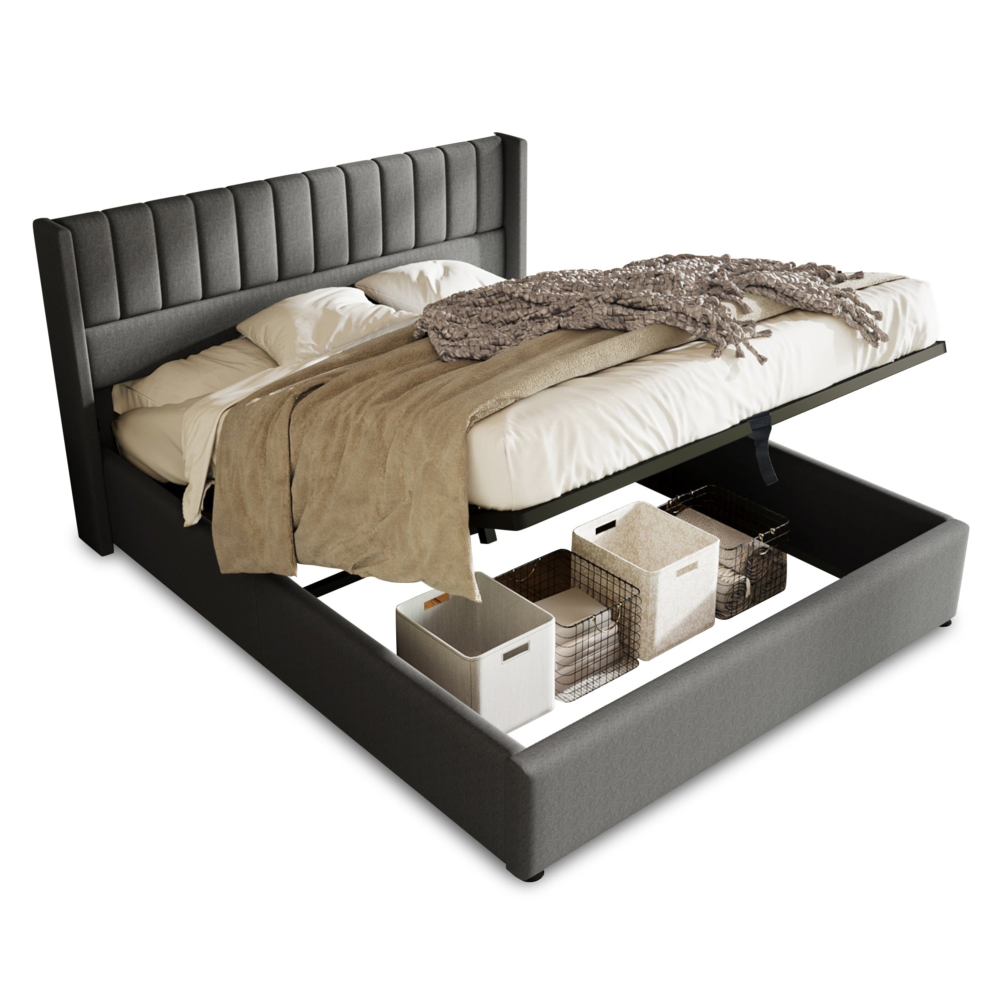 Logidon opbergbed gestoffeerd bed hydraulisch 2-persoonsbed 160x200 grijs