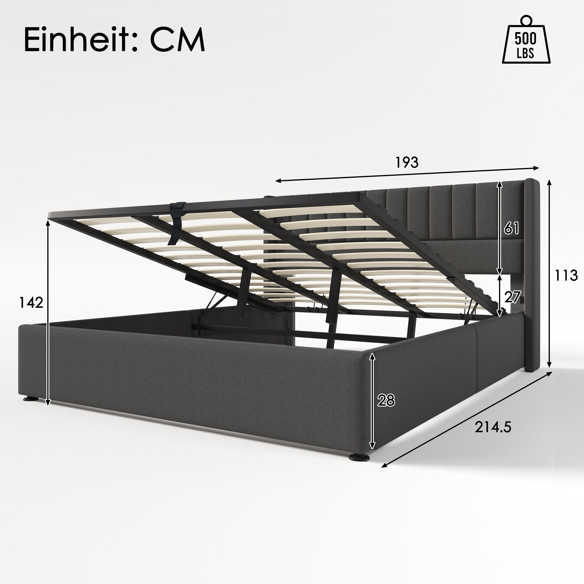 Logidon opbergbed gestoffeerd bed grijs 180x200 cm hydraulisch